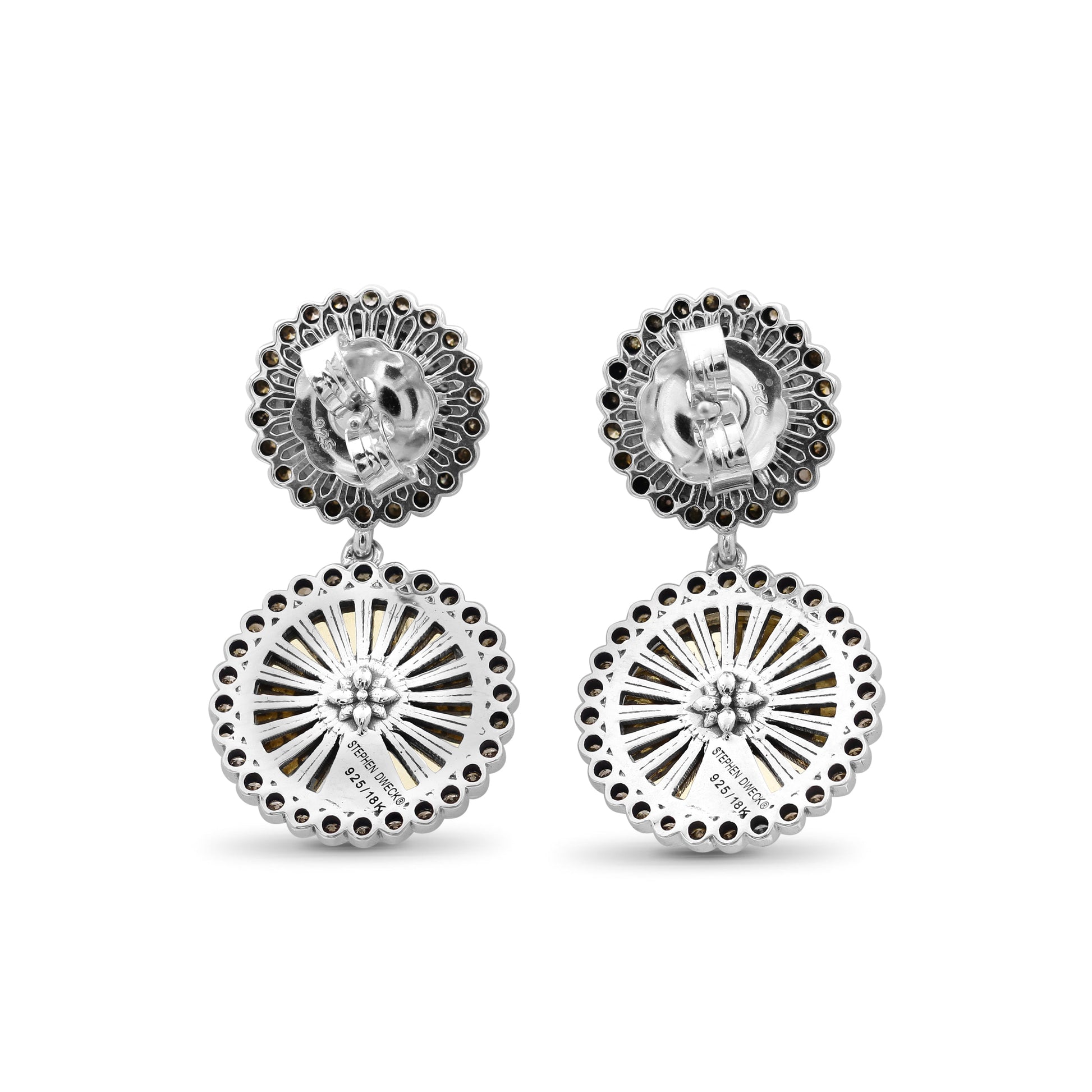 carventurous-internally-carved-natural-quartz-gold-lining-with-champagne-diamonds-earrings-in-sterling-silver-with-18k-gold-flowers