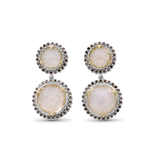 carventurous-internally-carved-natural-quartz-gold-lining-with-champagne-diamonds-earrings-in-sterling-silver-with-18k-gold-flowers