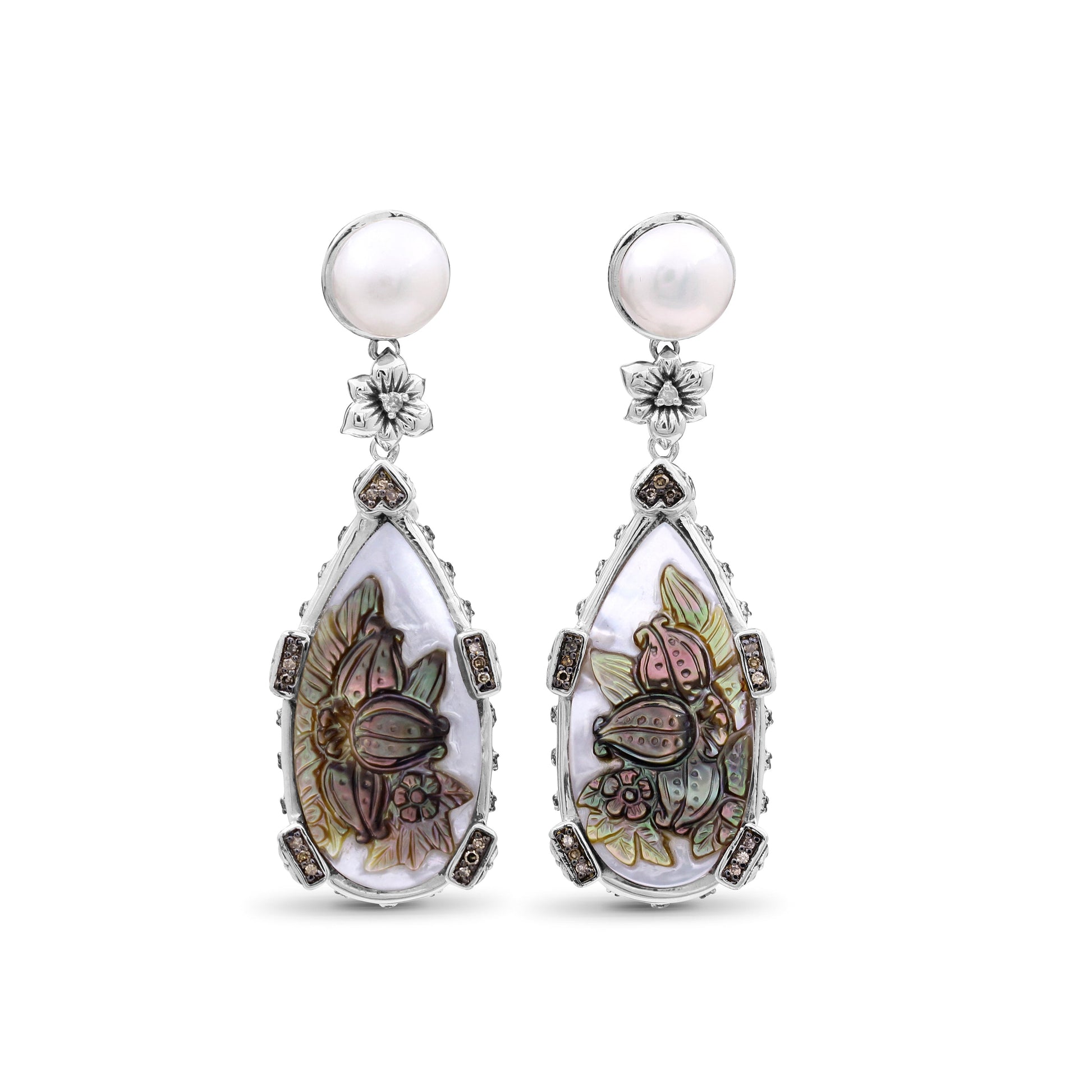 carventurous-white-pearl-carved-mother-of-pearl-earrings-with-champagne-diamonds-in-sterling-silver