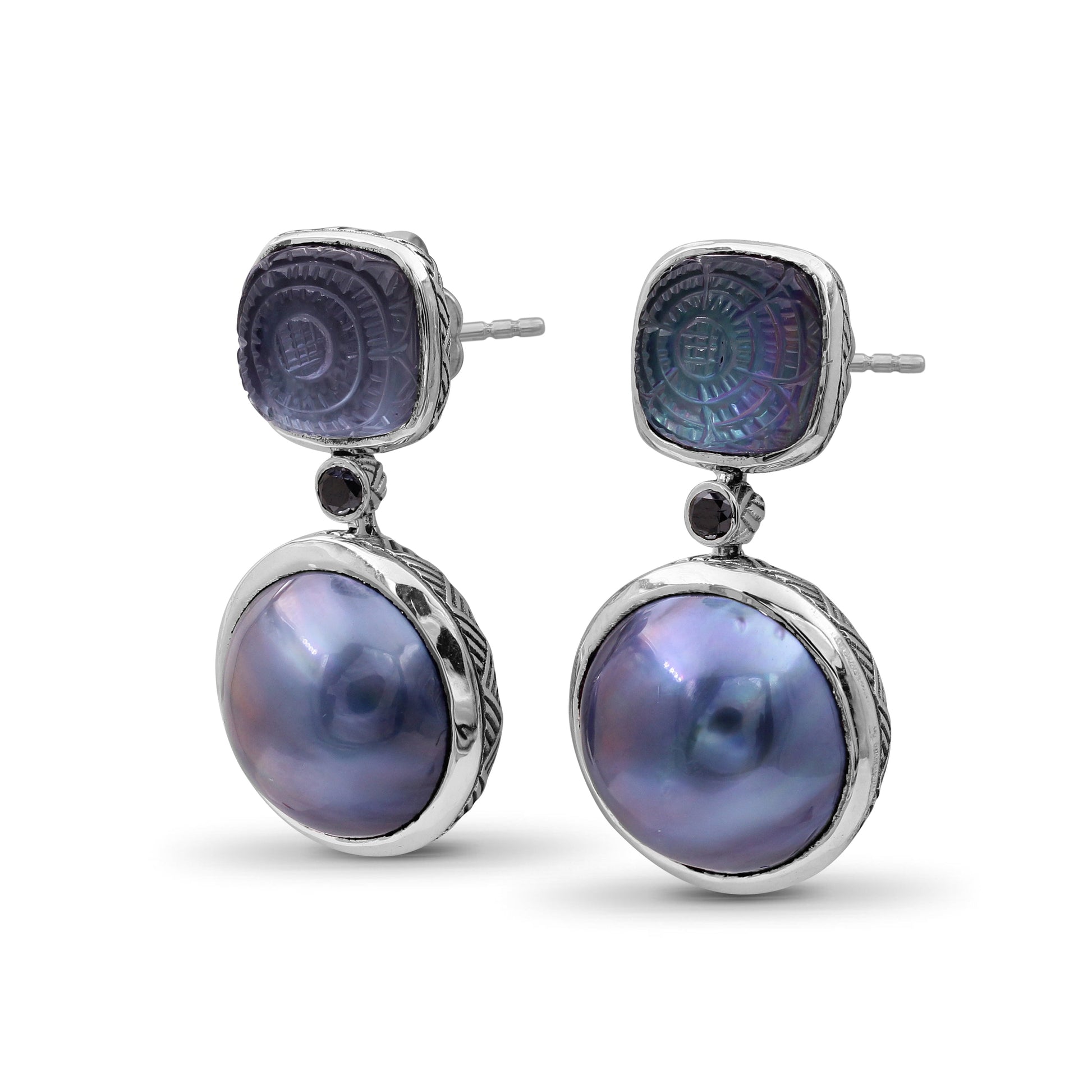 carventurous-hand-carved-natural-quartz-mother-of-pearl-hematite-mabe-pearl-and-black-diamond-earring-in-sterling-silver