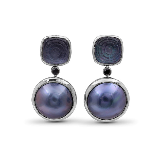 carventurous-hand-carved-natural-quartz-mother-of-pearl-hematite-mabe-pearl-and-black-diamond-earring-in-sterling-silver