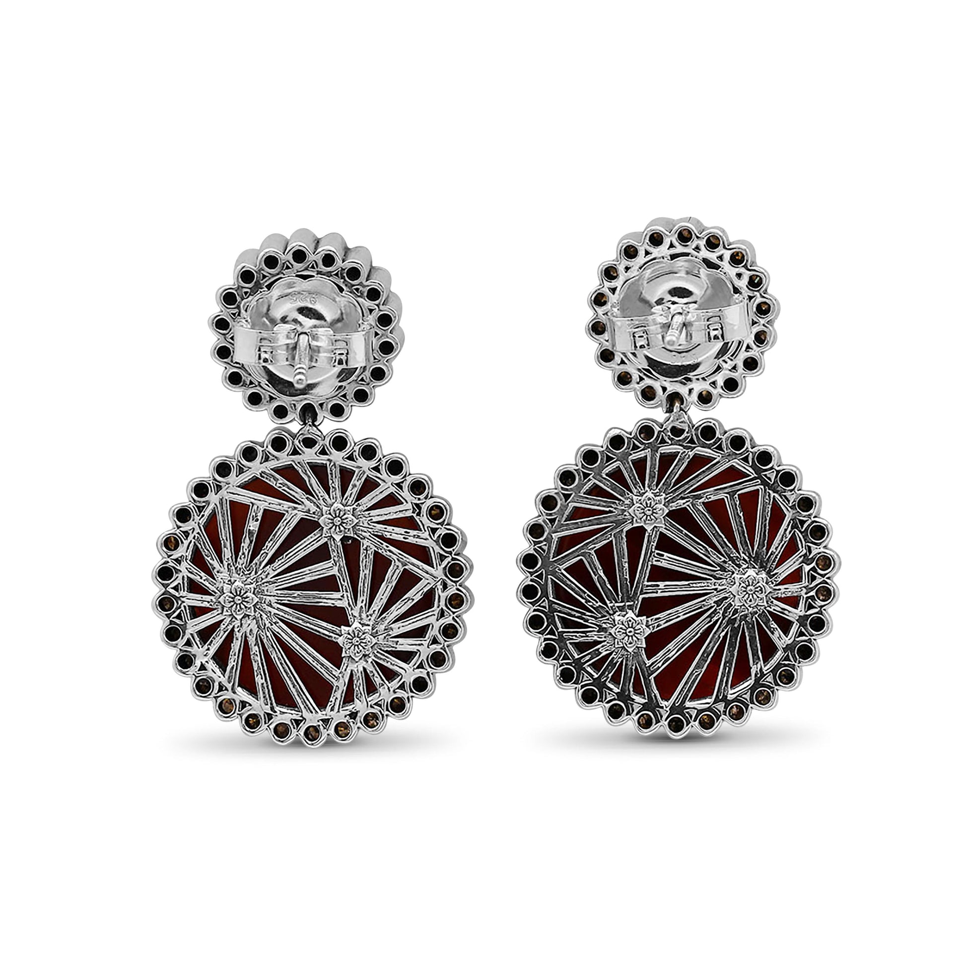 carventurous-hand-carved-and-faceted-carnelian-and-champagne-diamond-1-15ct-earrings-in-sterling-silver-with-18k-gold-flowers