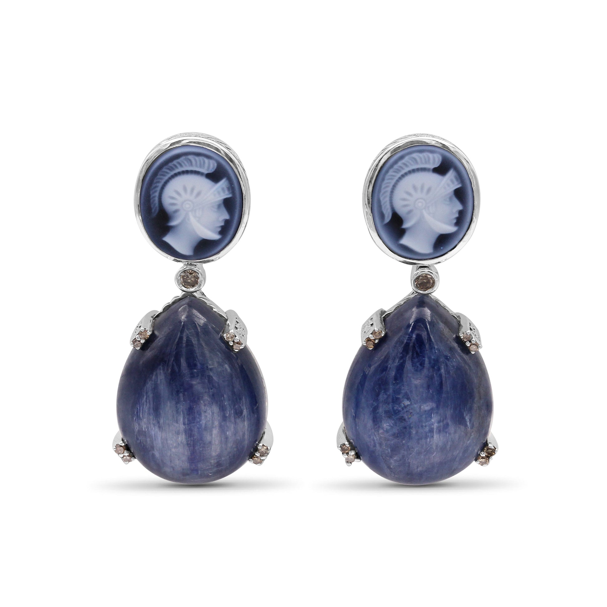 carventurous-hand-carved-agate-cameo-7-5ct-kyanite-44ct-and-champagne-diamond-0-20ct-earring-in-sterling-silver
