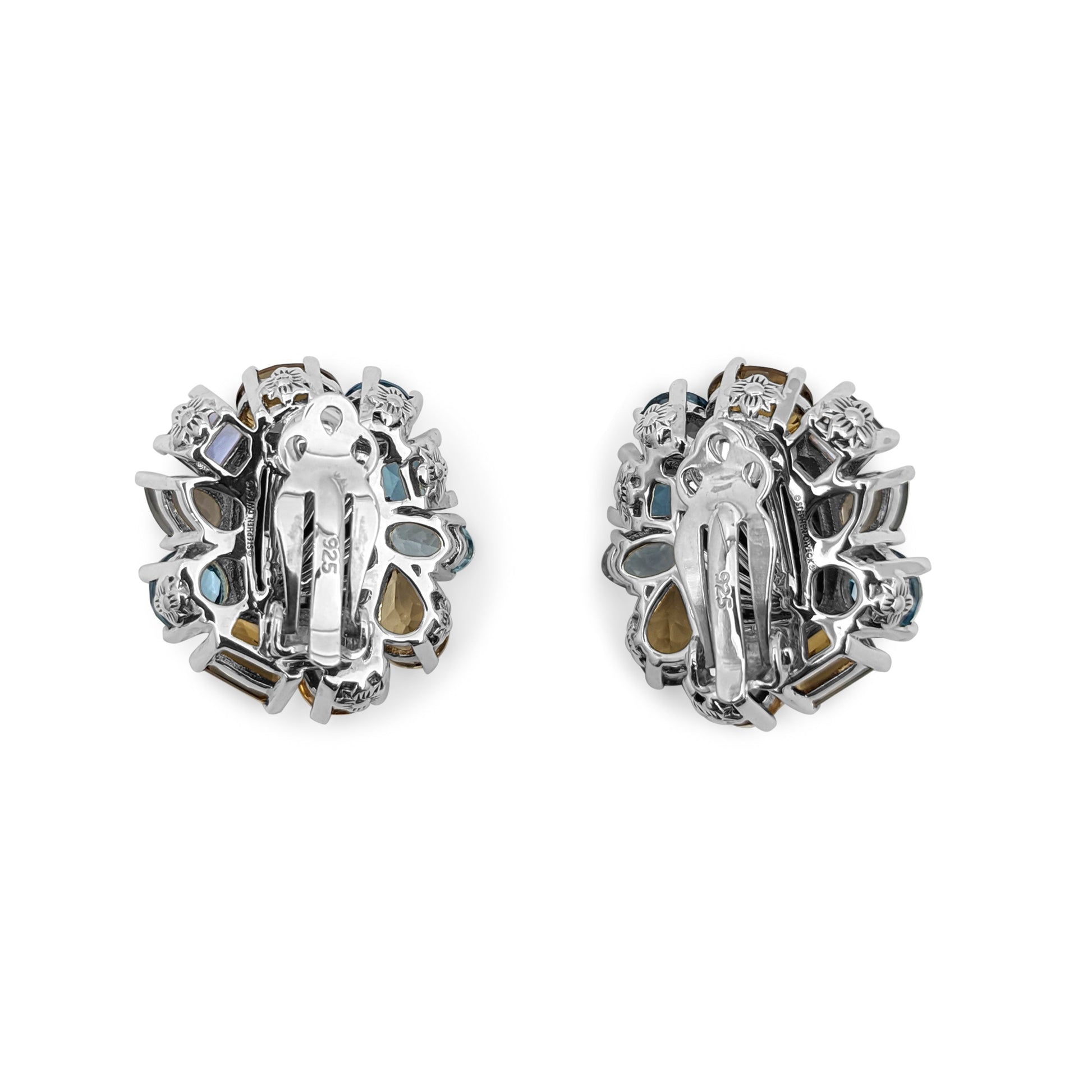 rockrageous-flower-cluster-drop-with-gold-rutilated-qtz-over-hematite-sky-swiss-and-london-blue-topaz-citrine-iolite-grey-moonstone-gemstones-earring-in-sterling-silver