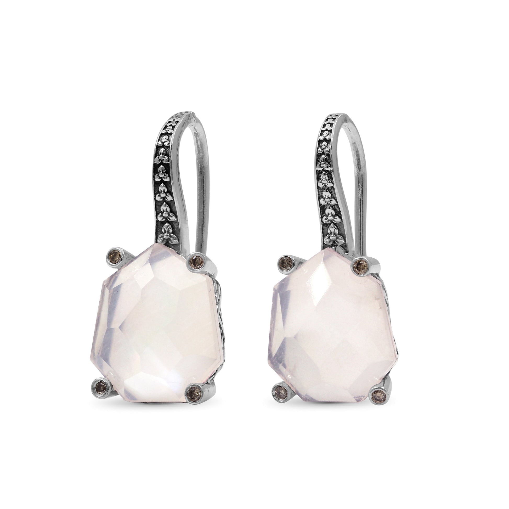 galactical-faceted-rose-quartz-and-mother-of-pearl-and-champagne-diamond-earrings-in-sterling-silver
