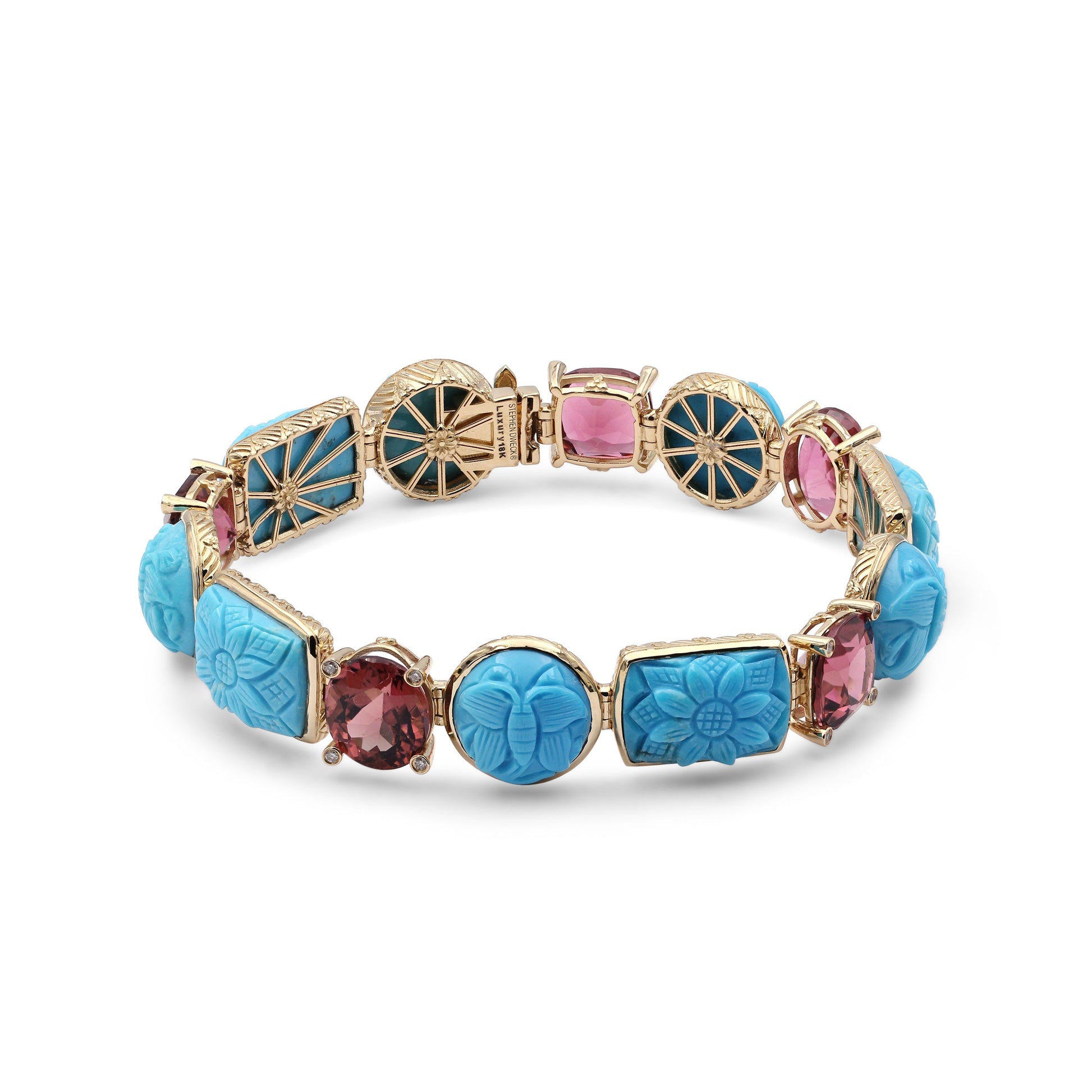 luxury-hand-carved-turquoise-73-3ct-pink-tourmaline-23-4ct-and-diamond-0-20ct-bracelet-in-18k-gold