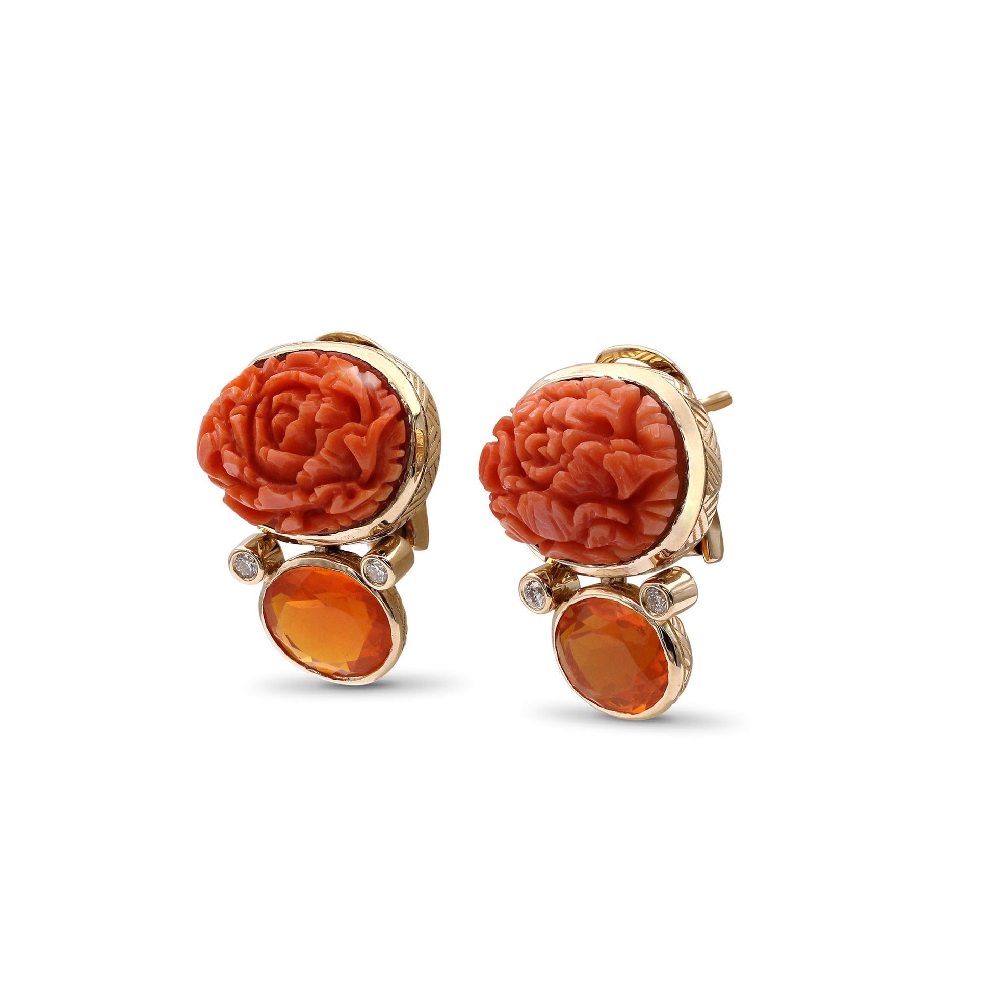 luxury-hand-carved-coral-18ct-fire-opal-3-8ct-and-diamond-0-15ct-earring-in-18k-gold
