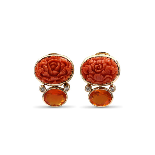 luxury-hand-carved-coral-18ct-fire-opal-3-8ct-and-diamond-0-15ct-earring-in-18k-gold