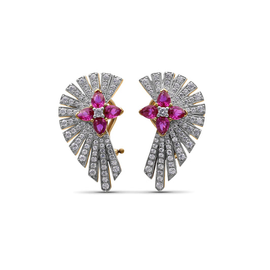 sunray-ruby-1-55ct-and-diamond-1-25ct-earring-in-18k-gold