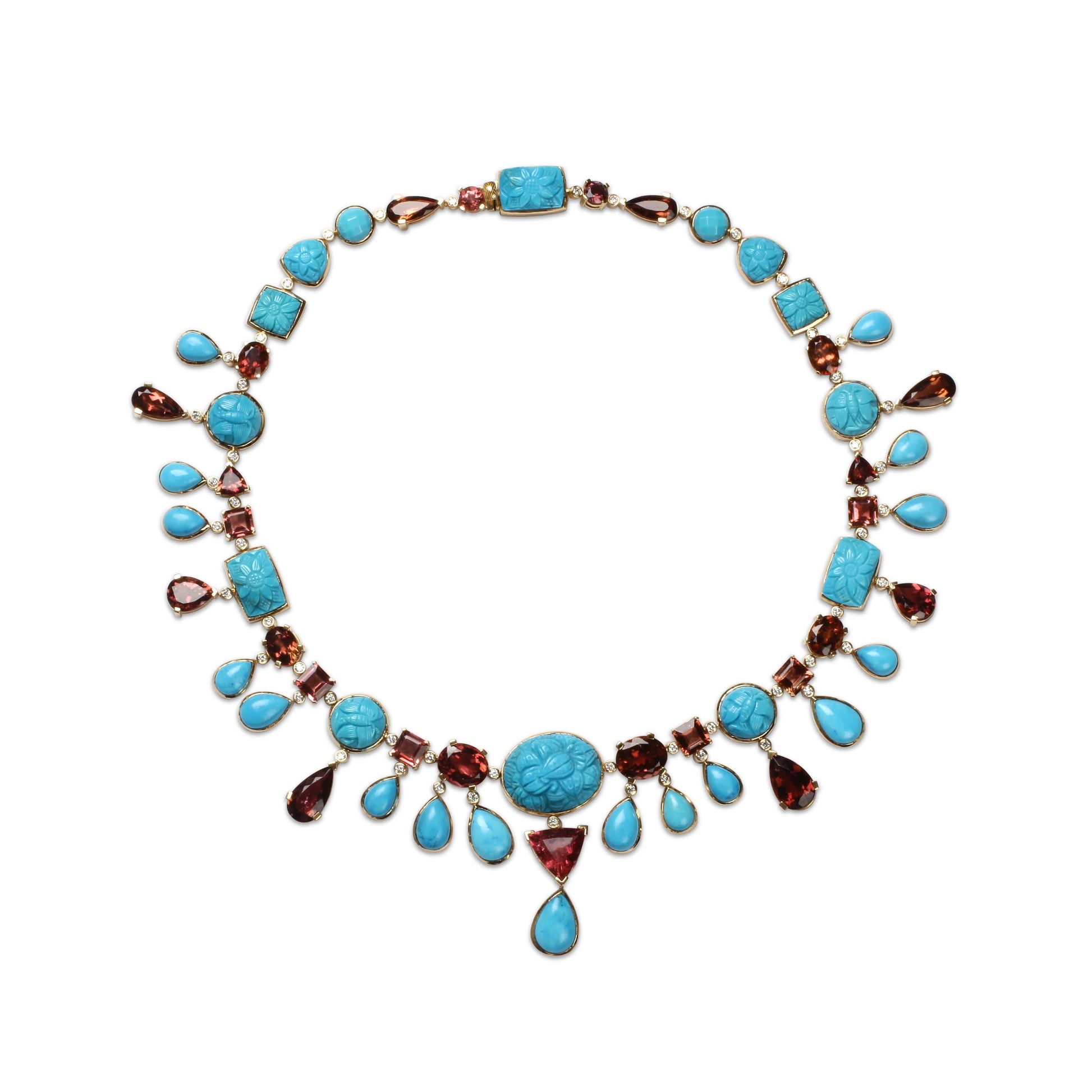 luxury-hand-carved-and-sleeping-beauty-turquoise-137ct-pink-tourmaline-64ct-and-diamond-2-60ct-necklace-in-18k-gold