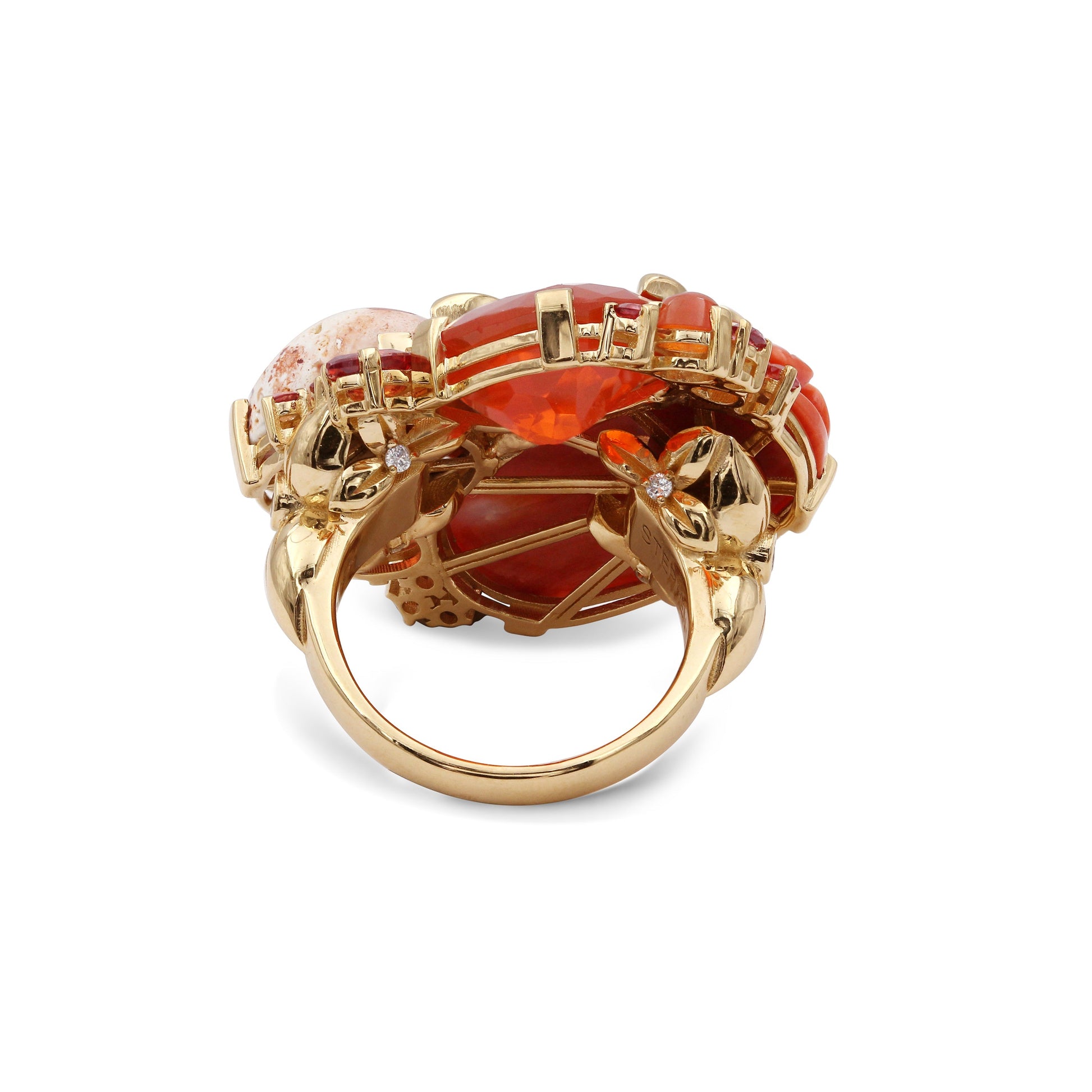 luxury-hand-carved-coral-12-4ct-fire-opal-9-5ct-red-sapphire-1-15ct-and-diamond-0-15ct-ring-in-18k-gold