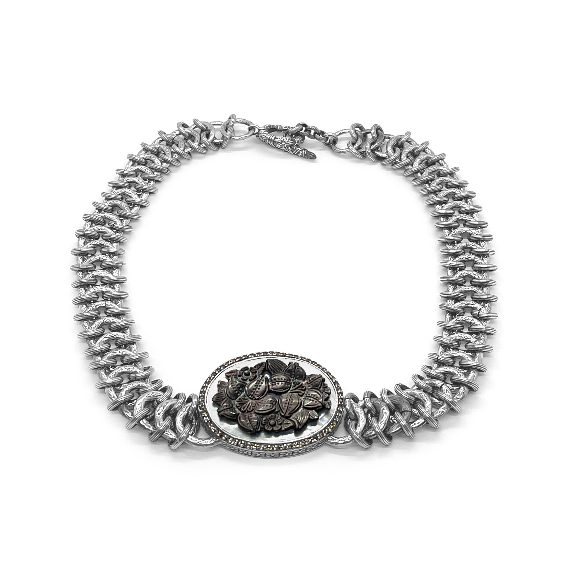 legacy-hand-carved-tahitian-mother-of-pearl-and-champagne-diamond-0-85ct-necklace-in-woven-sterling-silver