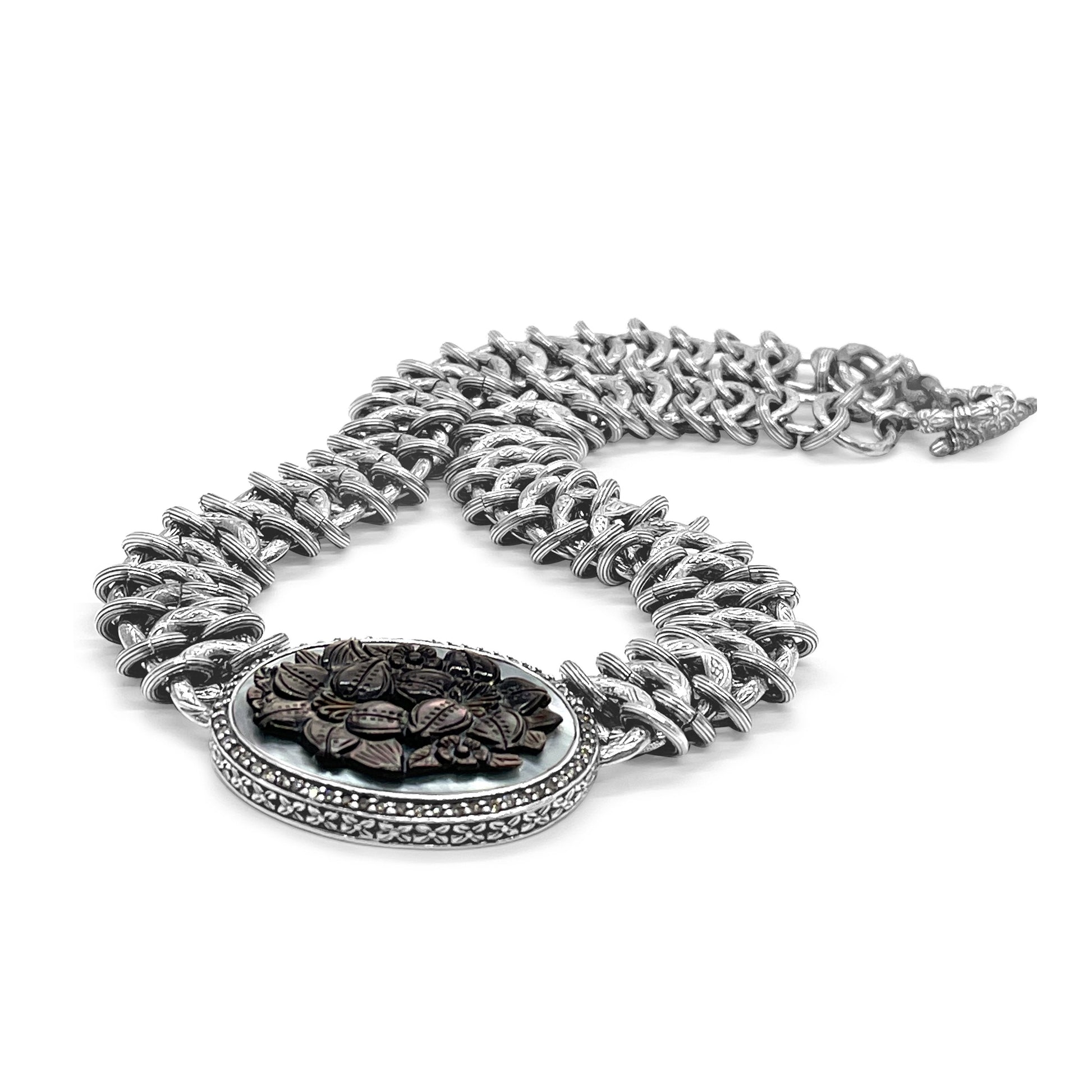 legacy-hand-carved-tahitian-mother-of-pearl-and-champagne-diamond-0-85ct-necklace-in-woven-sterling-silver