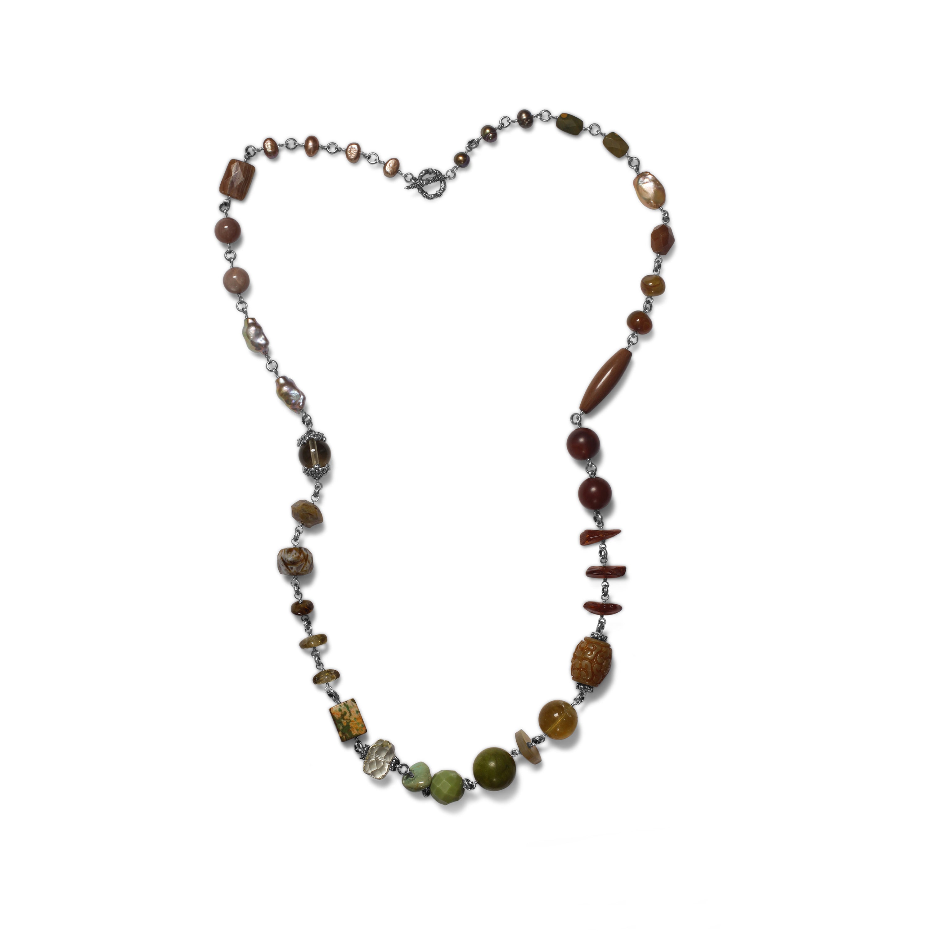 garden-of-stephen-turquoise-agate-flourite-jade-amber-carnelian-smoky-quartz-crazy-lace-agate-rutilated-quartz-pearls-moonstone-and-aragonite-necklace-in-sterling-silver