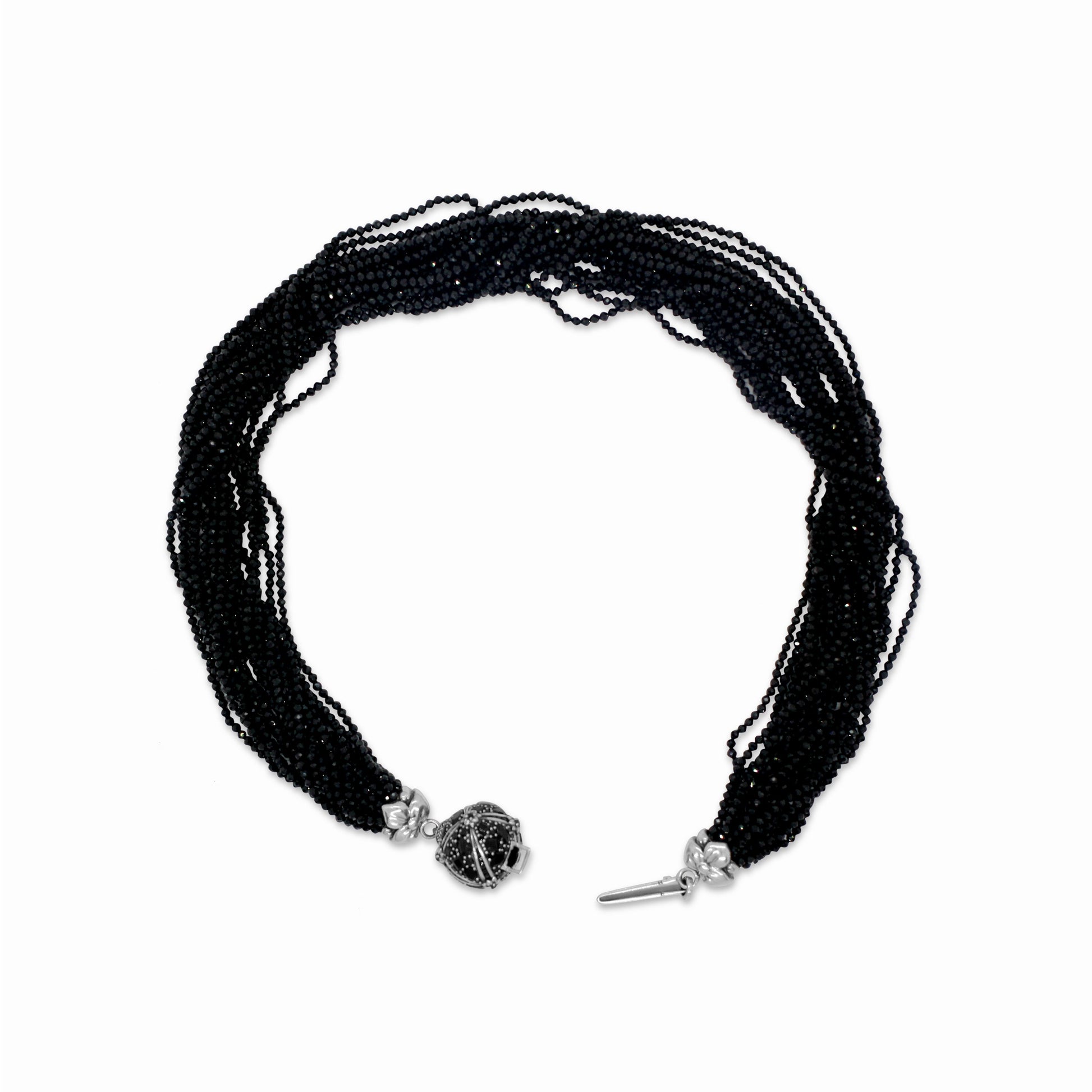 garden-of-stephen-black-spinel-multi-strand-necklace-in-sterling-silver-with-black-spinel-pave-sunray-ball-clasp
