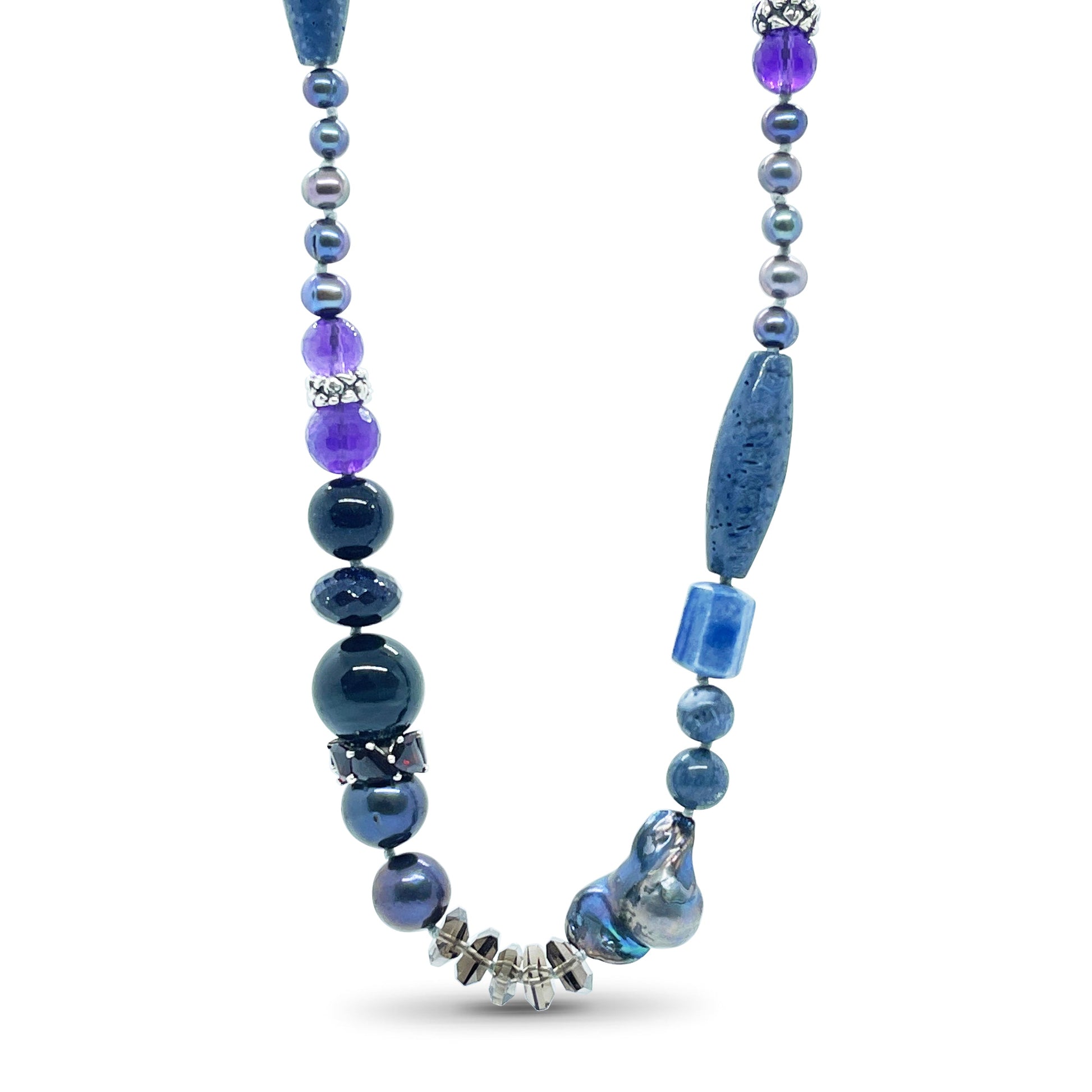 terraquatic-blue-coral-blue-aventurine-amethyst-blue-tiger-eye-blue-goldstone-smoky-quartz-rhodolite-garnet-and-multi-hued-pearl-necklace-in-sterling-silver