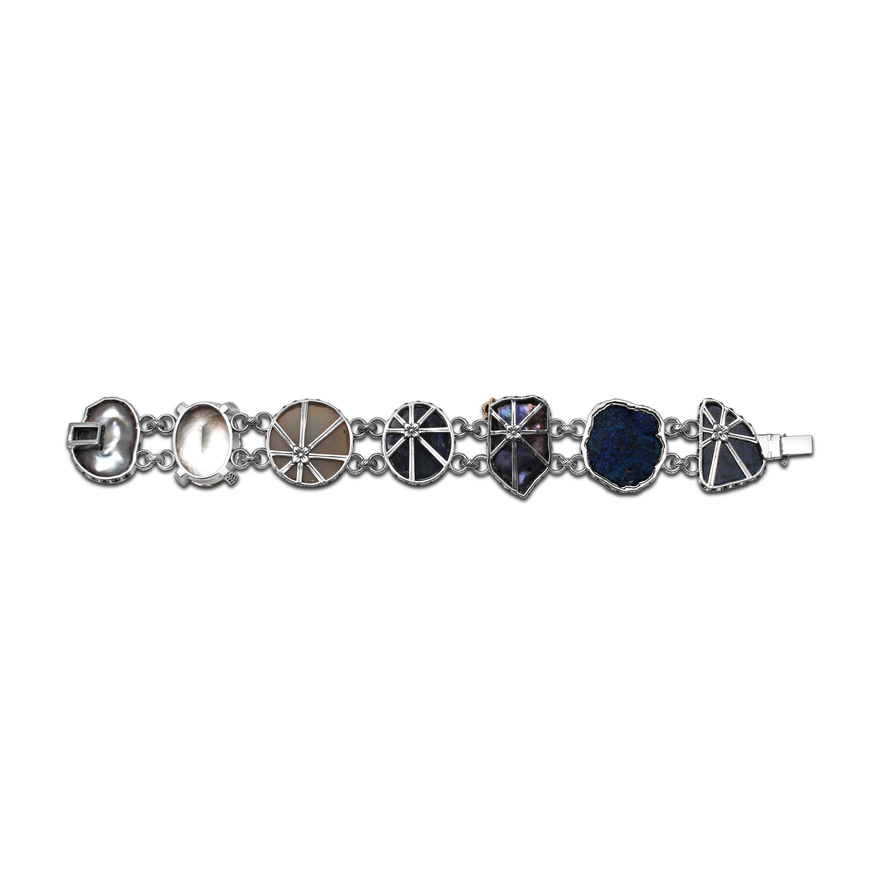 one-of-a-kind-blue-sapphire-natural-druzy-tahitian-carved-top-over-blue-sodalite-azurite-nodule-carved-blue-lapis-pearl-formation-facet-champagne-pearl-formation-bracelet-in-sterling-silver-with-18k-gold-adam