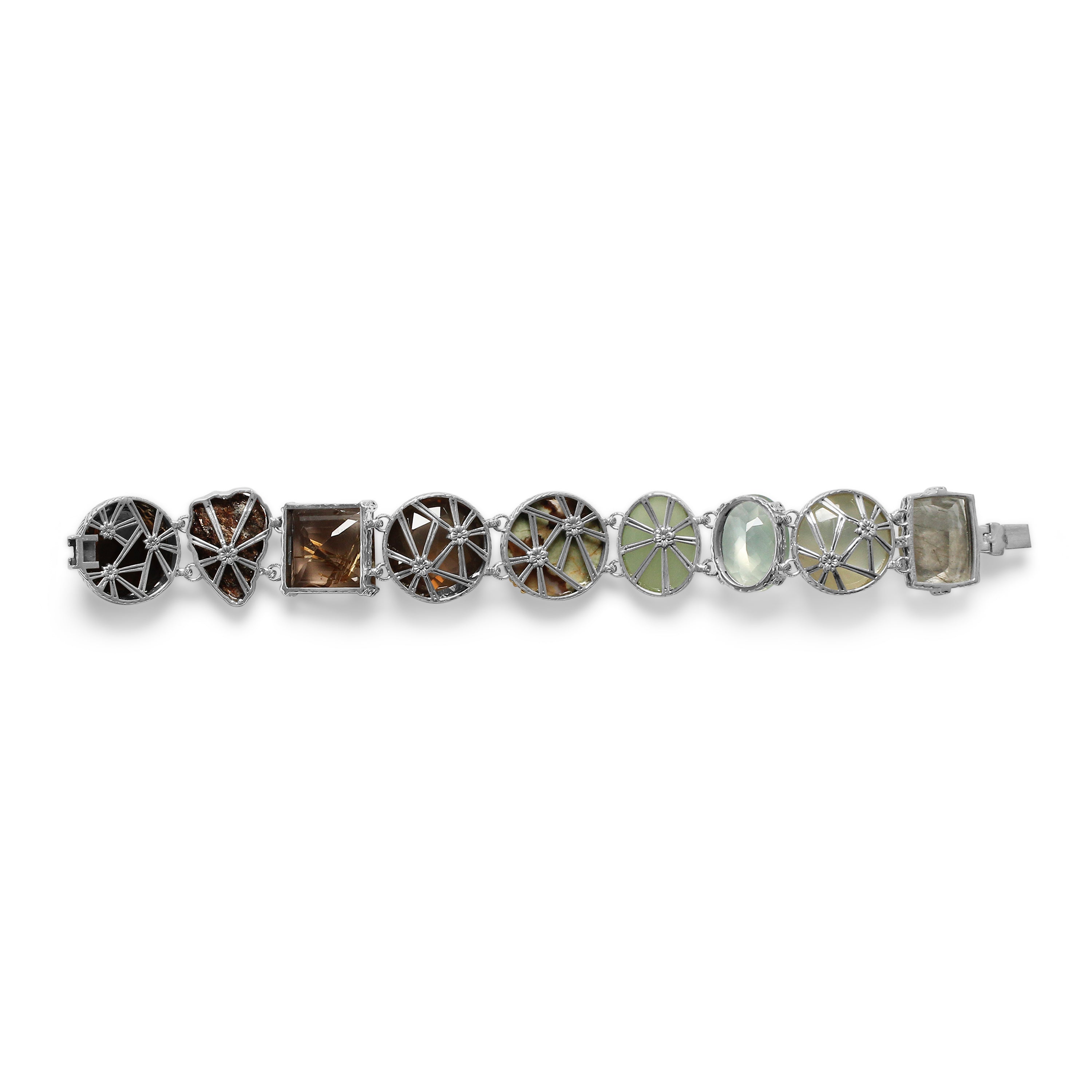 one-of-a-kind-facet-gold-hair-rutilated-green-moonstone-facet-brown-milky-quartz-facet-green-moonstonefacet-top-jade-facet-green-hair-rutilated-quartz-cooper-schist-and-diamond-0-08ct-bracelet-in-sterling-silver-with-18k-gold-diamond-pave-adam