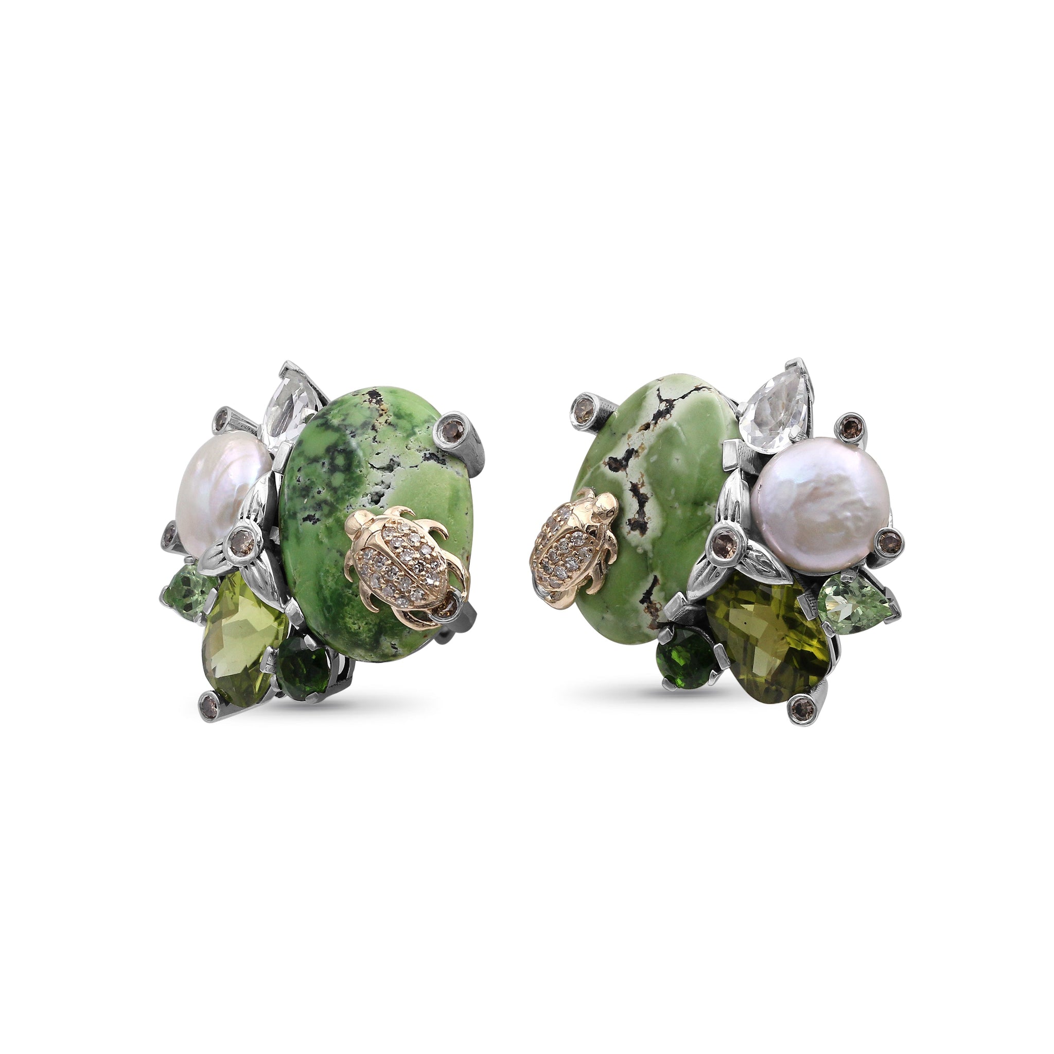 one-of-a-kind-chrome-diopside-white-coin-pearl-green-tourmaline-natural-quartz-facet-green-peridot-smooth-green-turquoise-and-diamond-0-33ct