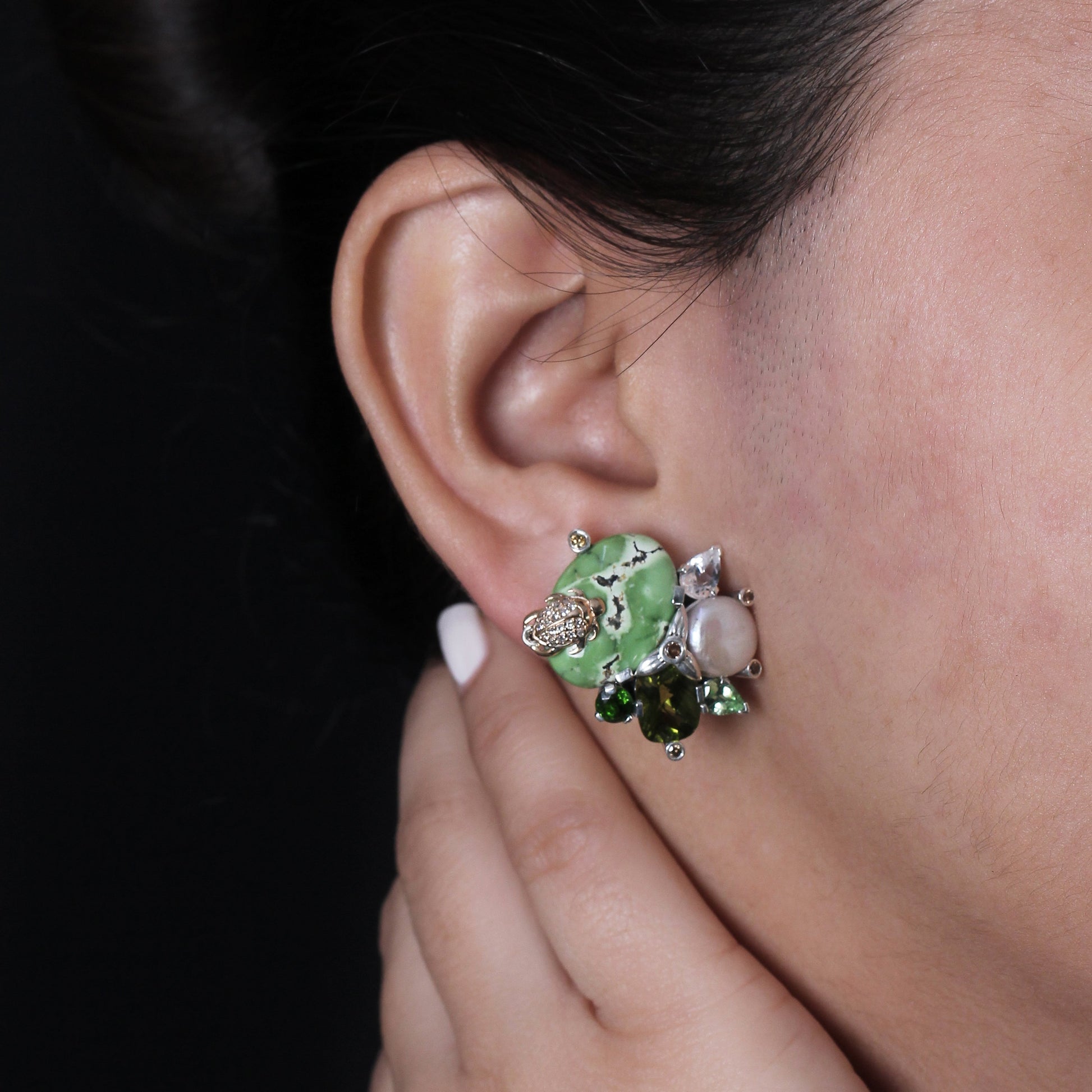 one-of-a-kind-chrome-diopside-white-coin-pearl-green-tourmaline-natural-quartz-facet-green-peridot-smooth-green-turquoise-and-diamond-0-33ct