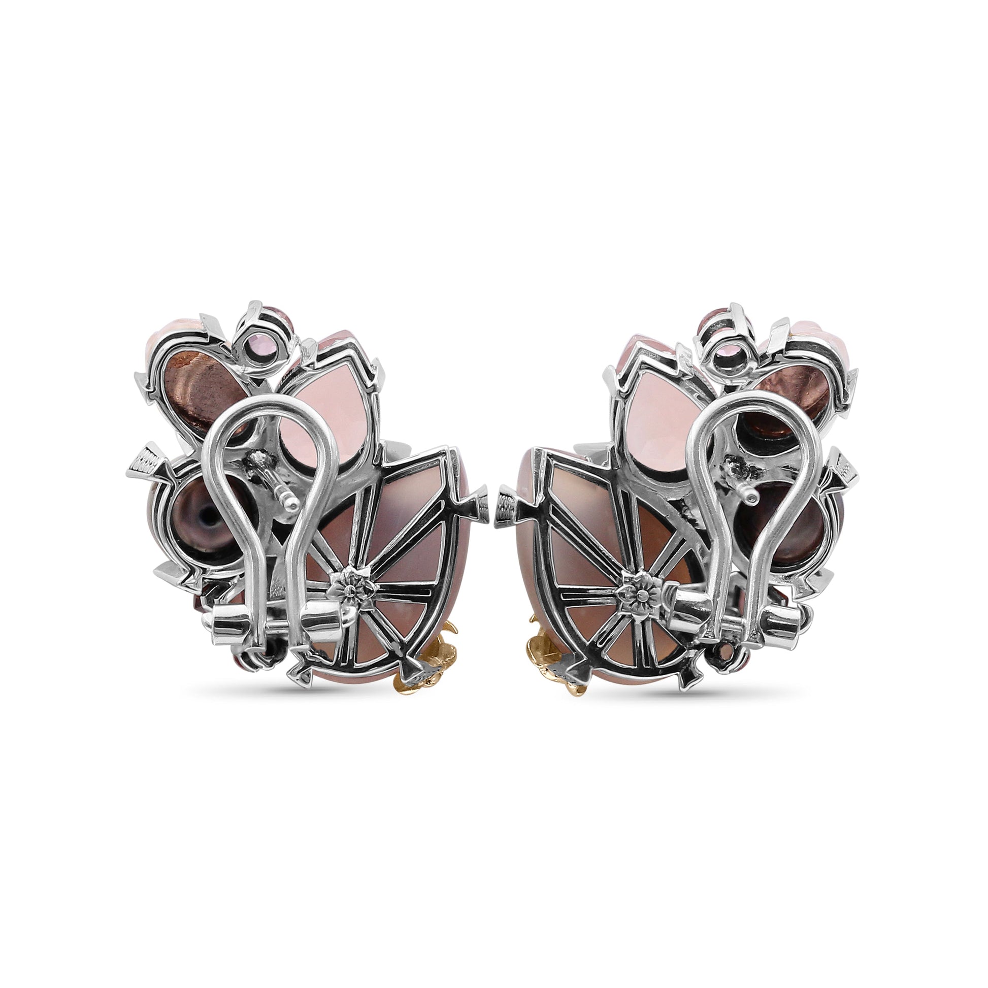 one-of-a-kind-pink-tourmaline-half-drill-pink-rose-pearl-hand-carve-natural-quartz-over-pink-plated-plaque-pink-chalcedony-and-diamond-0-04ct-earring-in-sterling-silver-with-18k-gold-adam