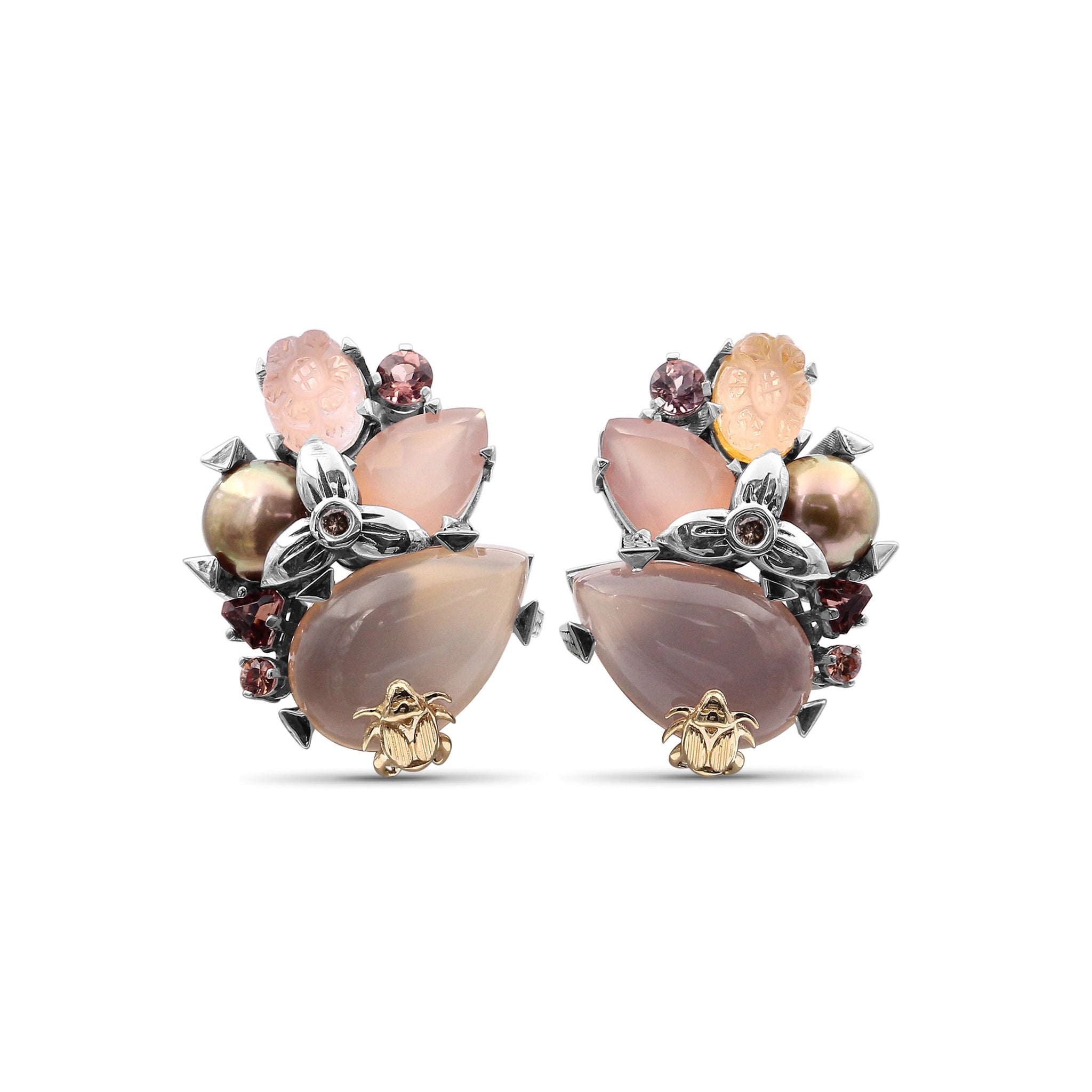 one-of-a-kind-pink-tourmaline-half-drill-pink-rose-pearl-hand-carve-natural-quartz-over-pink-plated-plaque-pink-chalcedony-and-diamond-0-04ct-earring-in-sterling-silver-with-18k-gold-adam