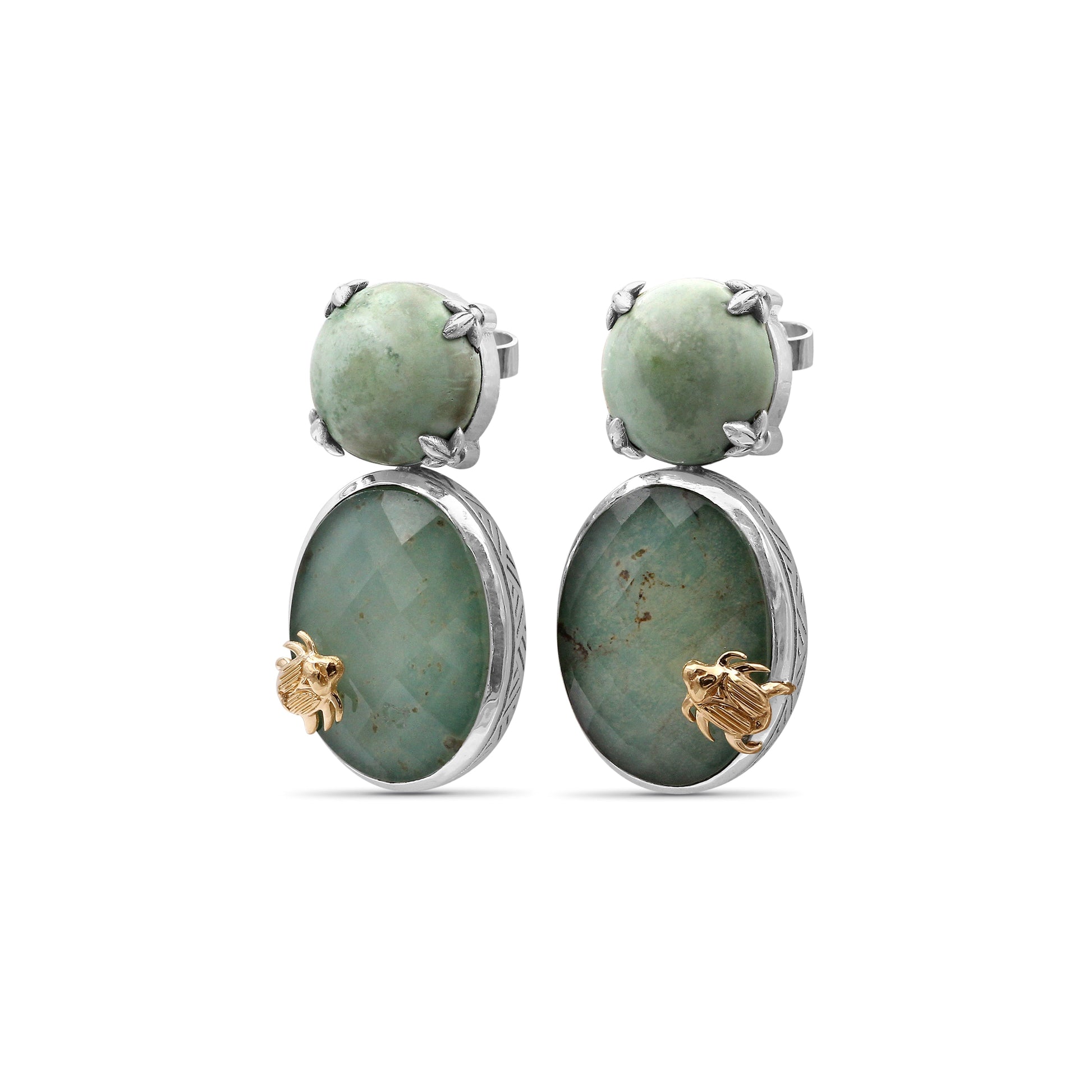 one-of-a-kind-top-facet-natural-quartz-over-green-turquoise-and-smooth-green-turquoise-earring-in-sterling-silver-with-18k-gold-adam