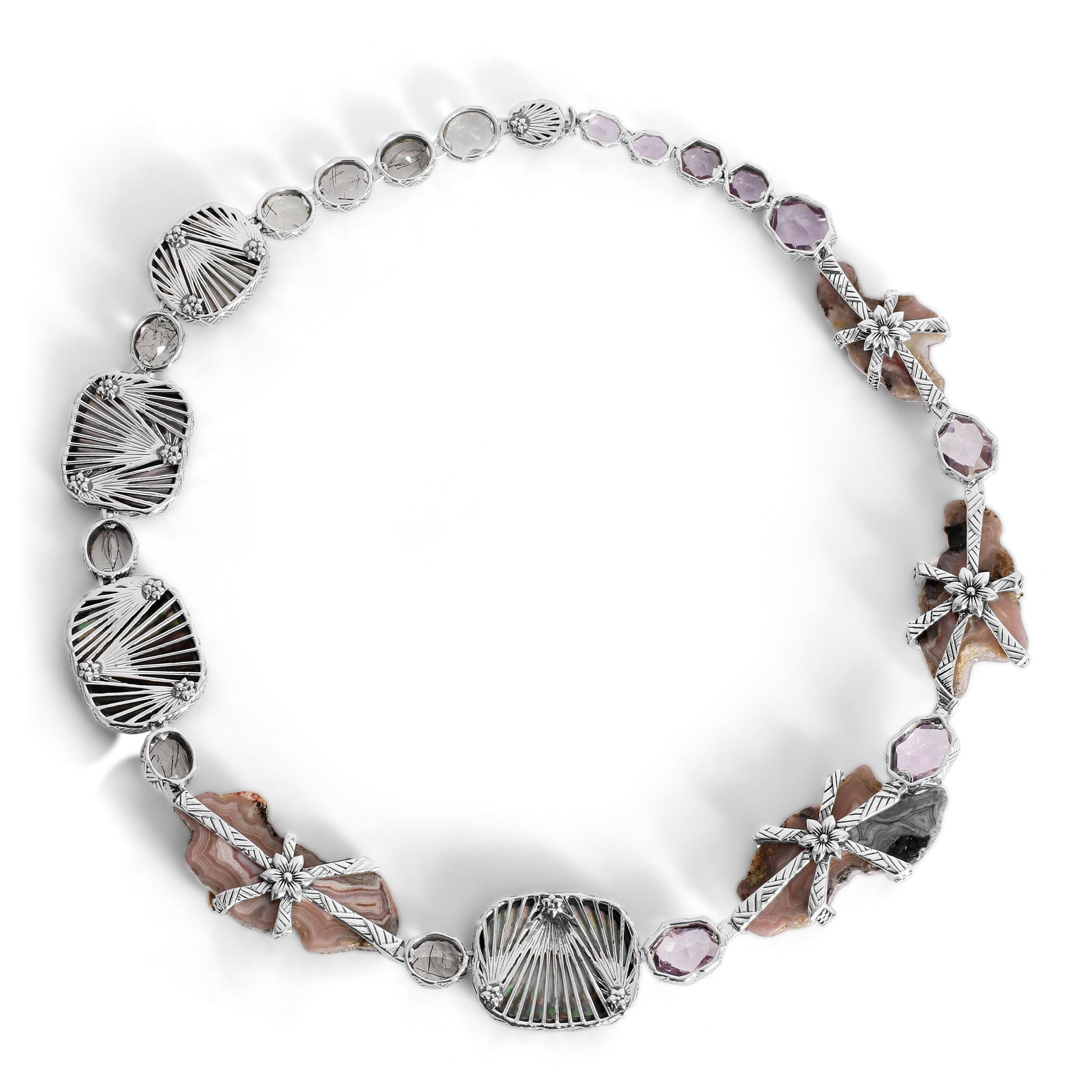 one-of-a-kind-chalcedony-black-hair-rutilated-quartz-amethyst-and-hand-carved-mother-of-pearl-necklace-in-sterling-silver-with-18k-gold-adam