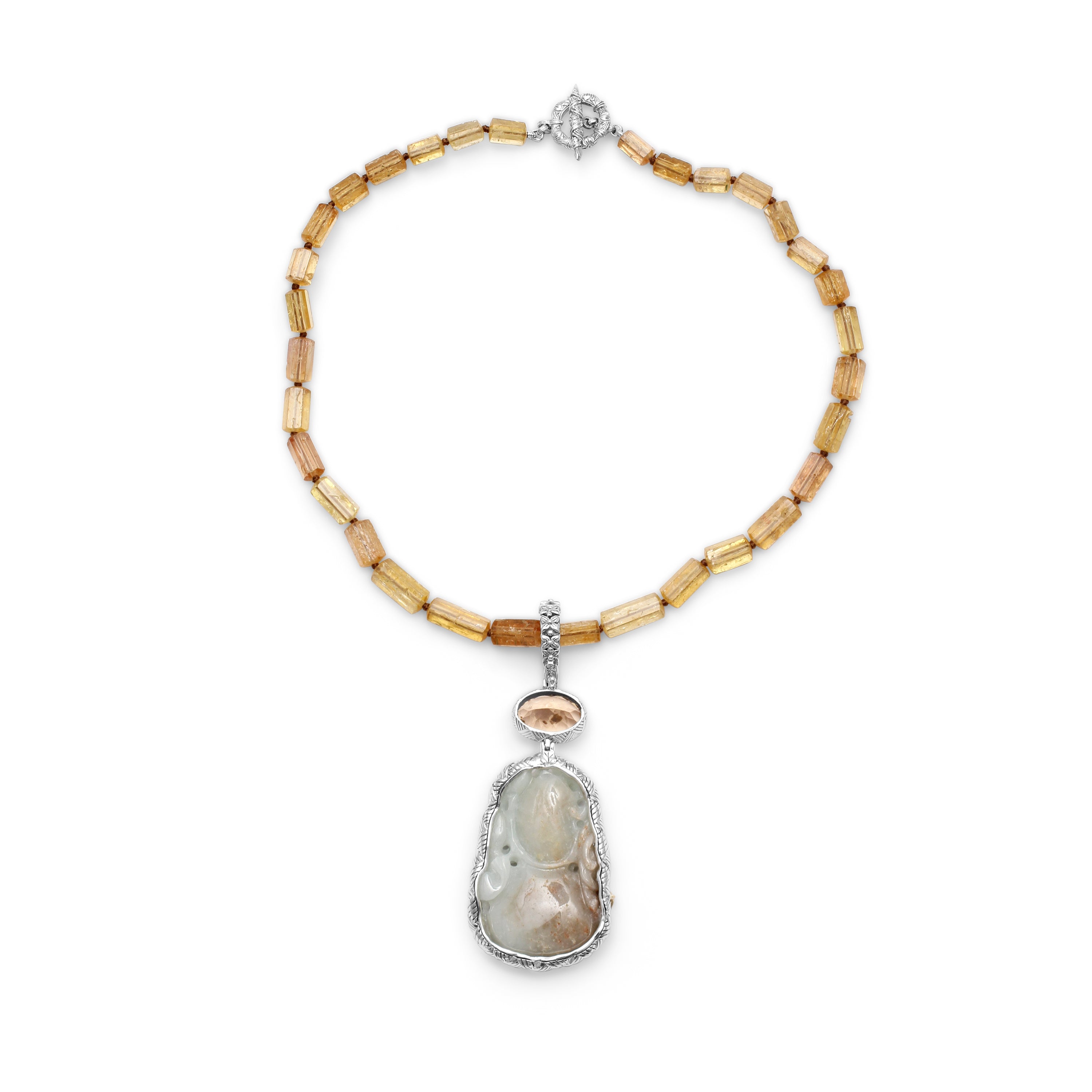 one-of-a-kind-vintage-hand-carved-jade-faceted-citrine-and-imperial-topaz-necklace-in-sterling-silver-with-18k-gold-adam