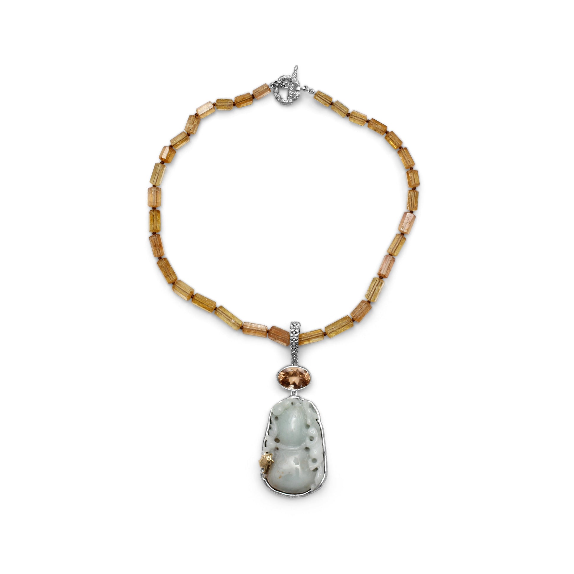one-of-a-kind-vintage-hand-carved-jade-faceted-citrine-and-imperial-topaz-necklace-in-sterling-silver-with-18k-gold-adam