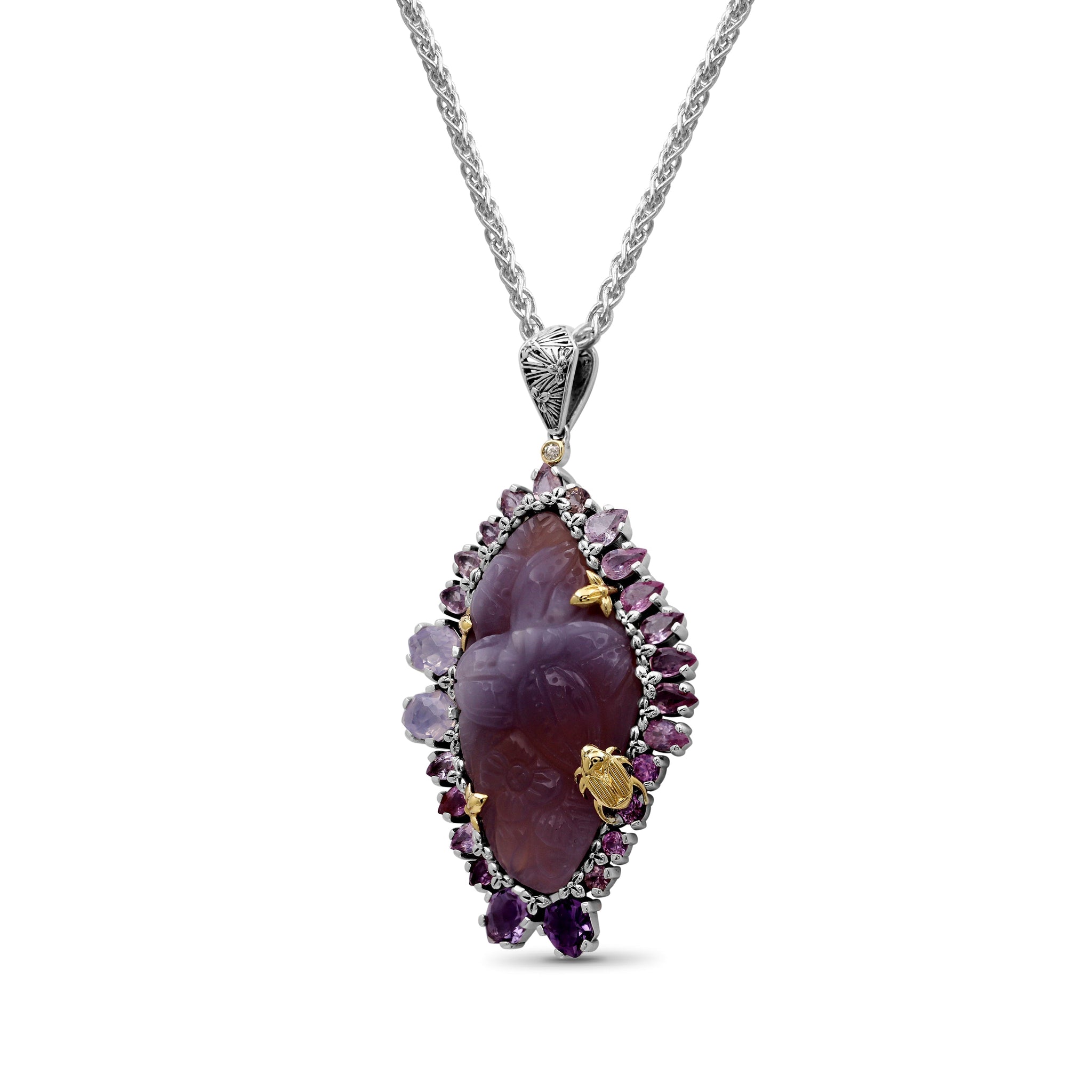 one-of-a-kind-hand-carved-yttrium-fluorite-pink-tourmaline-lavender-moon-quartz-amethyst-bloodstone-bead-and-diamond-pendant-in-sterling-silver-with-18k-gold-flowers-and-adam