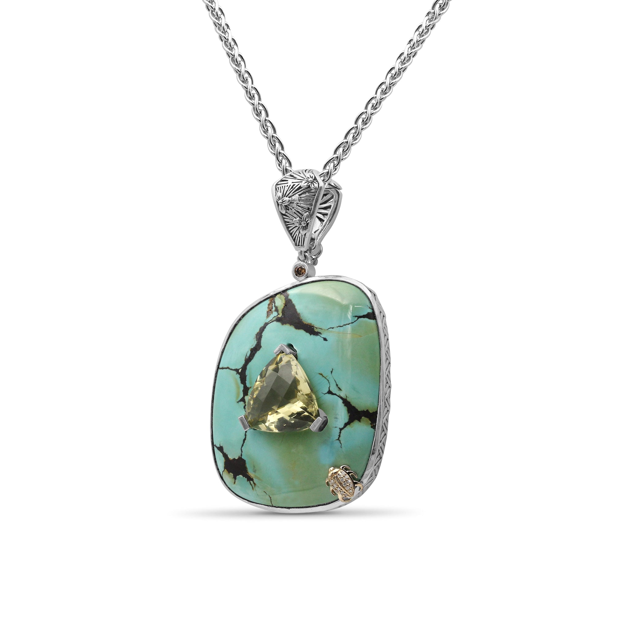 one-of-a-kind-smooth-turquoise-black-veins-facet-lemon-quartz-and-diamond-0-16ct-pendant-in-sterling-silver-with-18k-gold-diamond-pave-adam