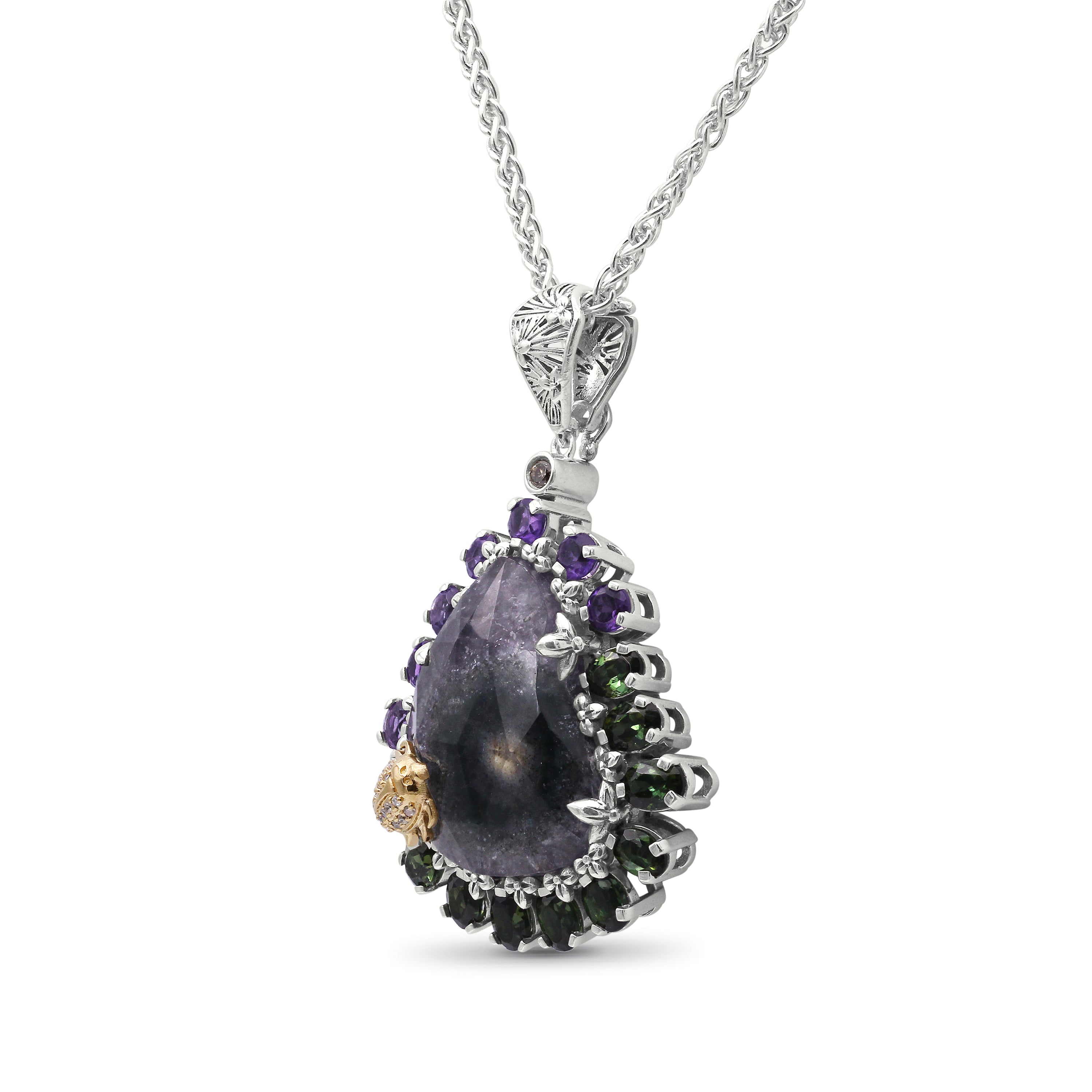 one-of-a-kind-amethyst-green-tourmaline-natural-quartz-facet-top-over-stalactite-slice-doublet-and-diamond-0-08ct-pendant-in-sterling-silver-with-18k-gold-diamond-pave-adam