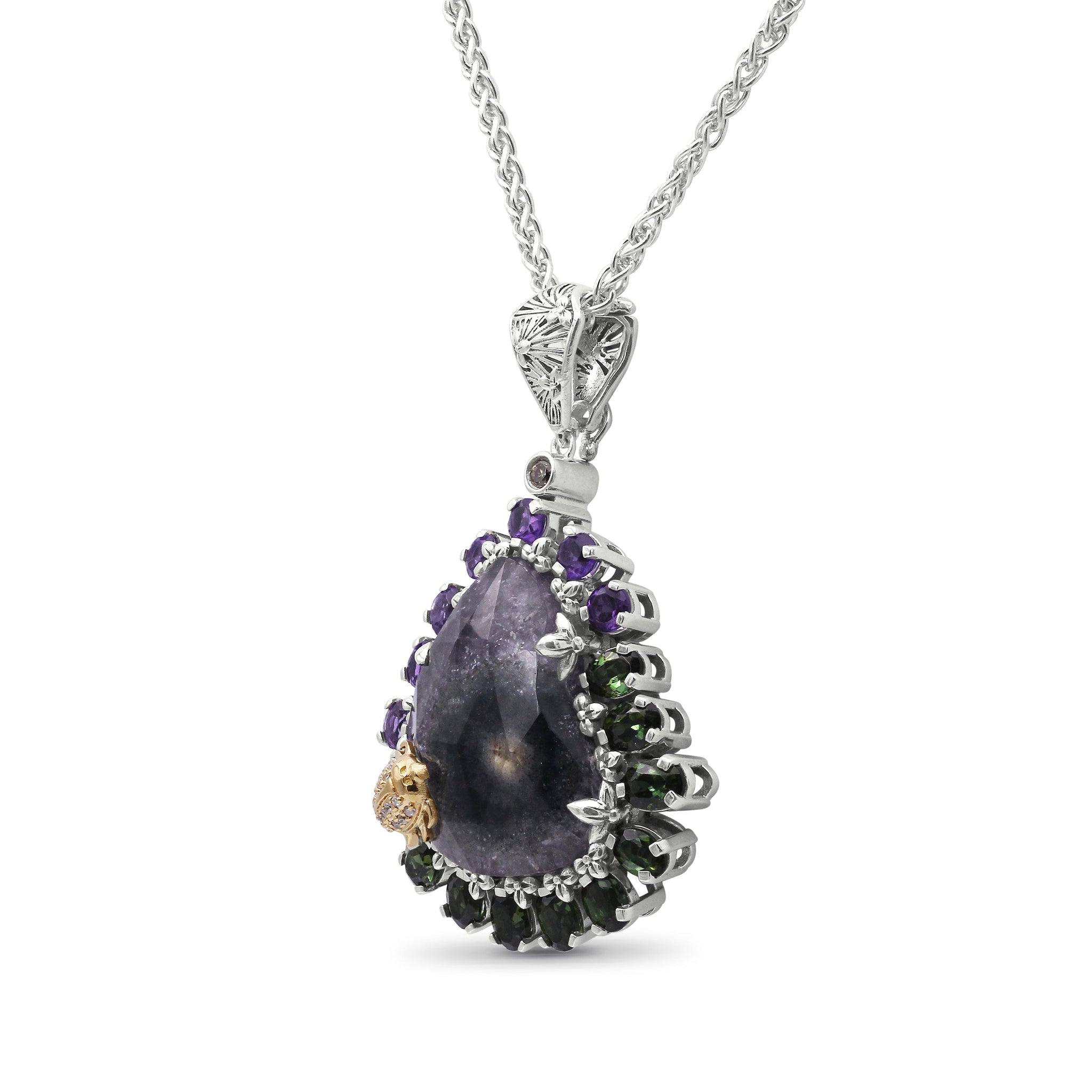 one-of-a-kind-amethyst-green-tourmaline-natural-quartz-facet-top-over-stalactite-slice-doublet-and-diamond-0-08ct-pendant-in-sterling-silver-with-18k-gold-diamond-pave-adam