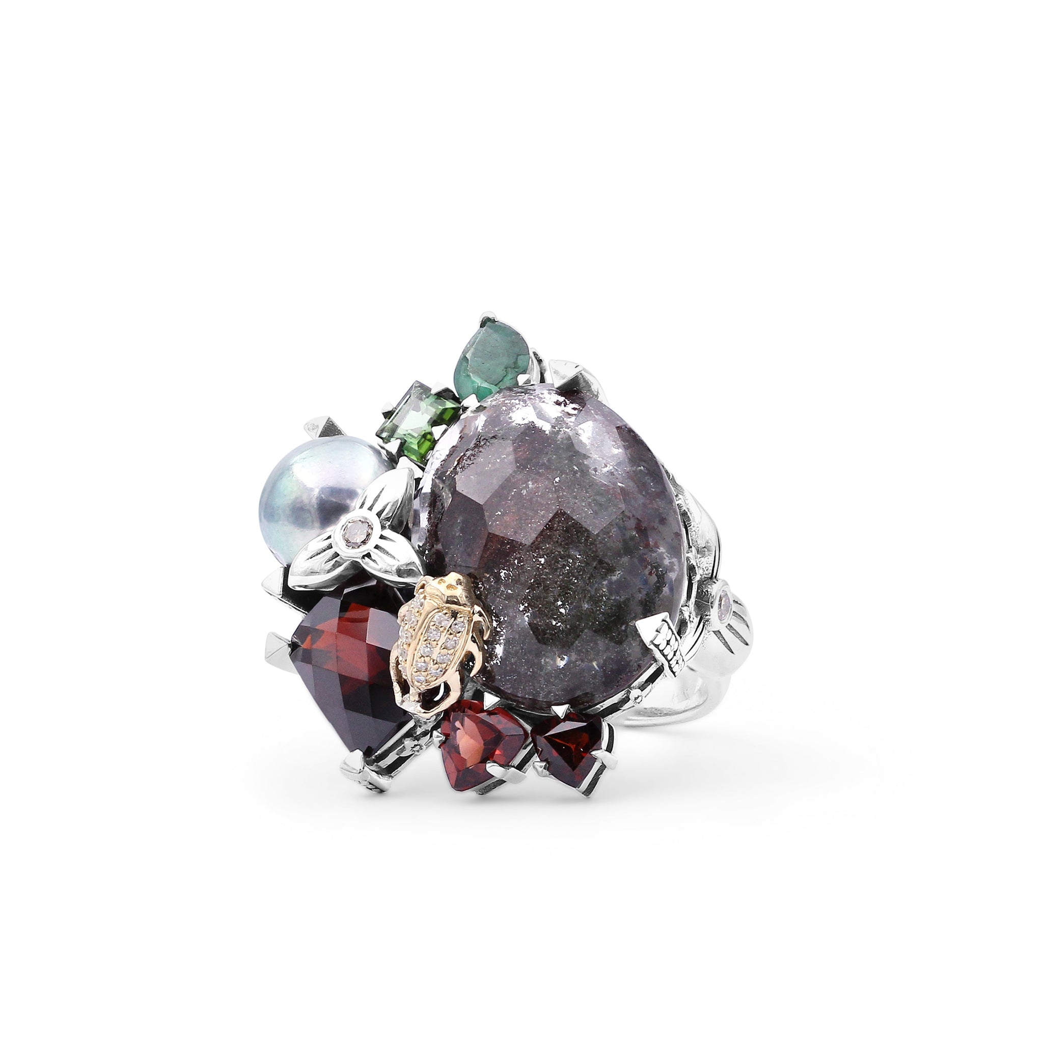 one-of-a-kind-orissa-garnet-green-tourmaline-green-pearl-emerald-facet-garnet-facet-flat-back-red-moss-quartz-and-diamond-0-17ct-ring-in-sterling-silver-with-18k-gold-diamond-pave-adam