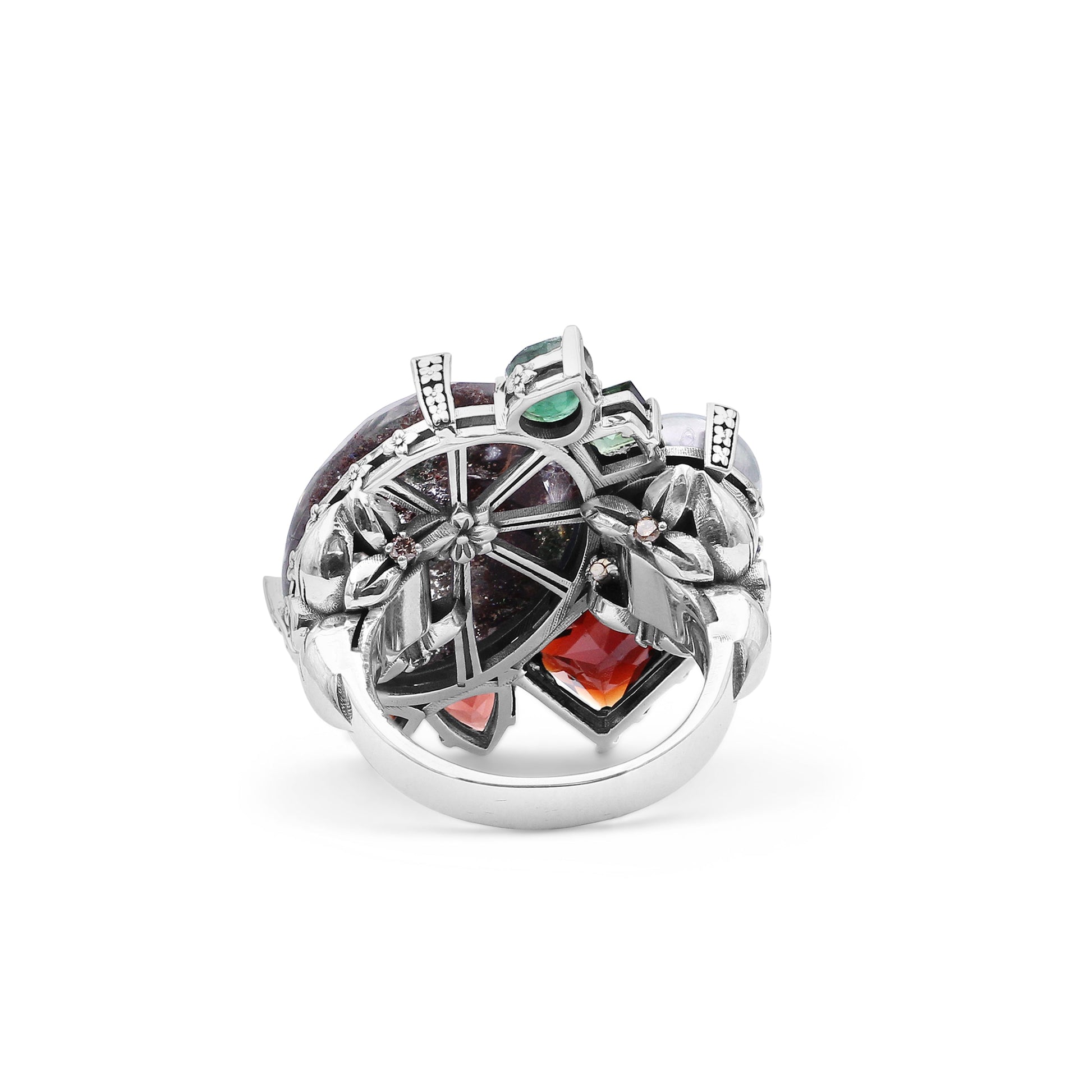 one-of-a-kind-orissa-garnet-green-tourmaline-green-pearl-emerald-facet-garnet-facet-flat-back-red-moss-quartz-and-diamond-0-17ct-ring-in-sterling-silver-with-18k-gold-diamond-pave-adam