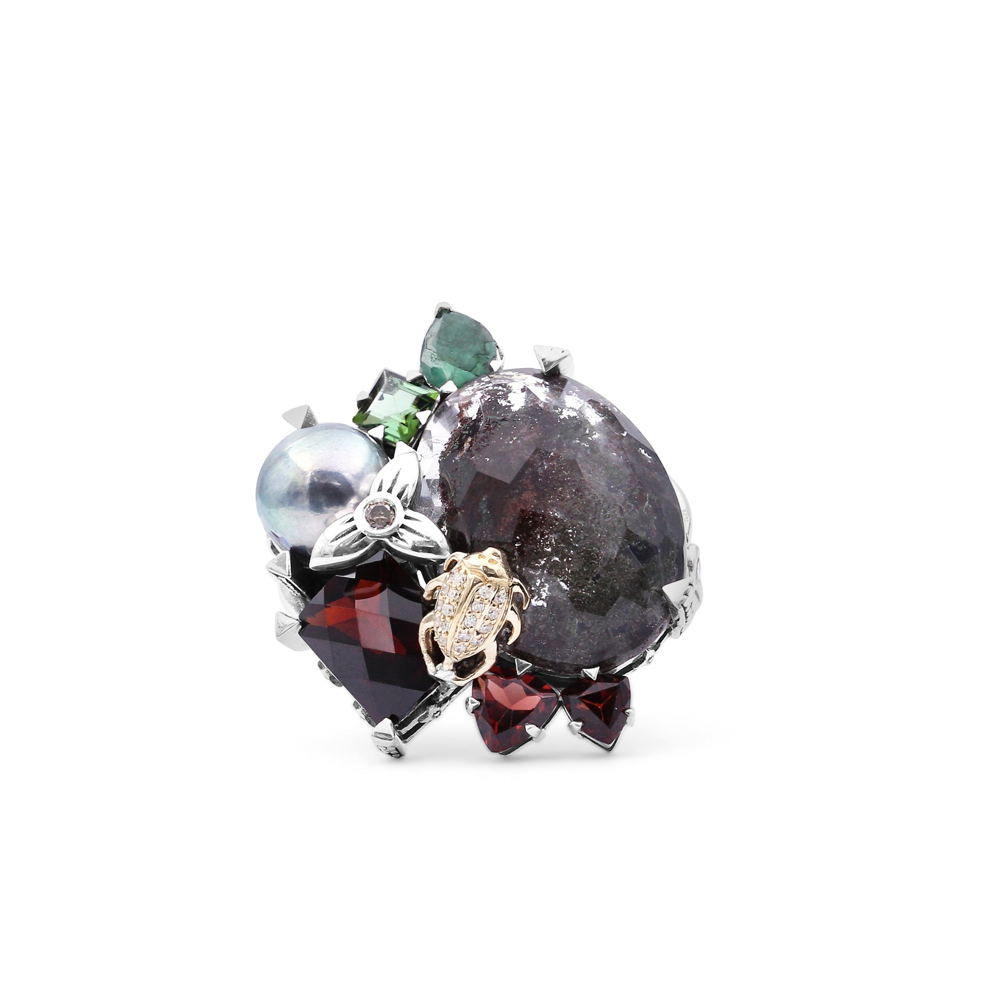 one-of-a-kind-orissa-garnet-green-tourmaline-green-pearl-emerald-facet-garnet-facet-flat-back-red-moss-quartz-and-diamond-0-17ct-ring-in-sterling-silver-with-18k-gold-diamond-pave-adam