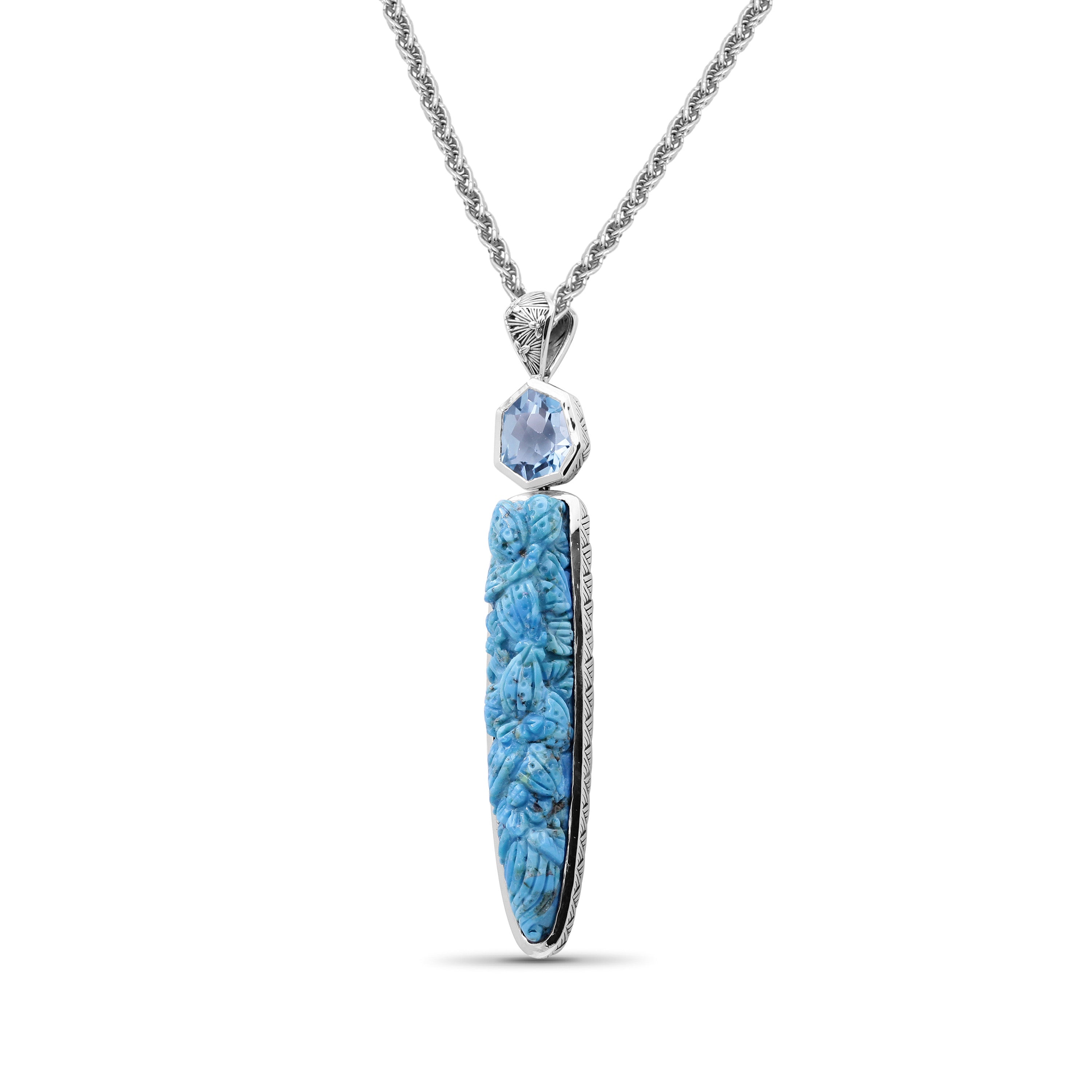 carventurous-hand-carved-turquoise-and-faceted-galactical-blue-topaz-pendant-in-sterling-silver