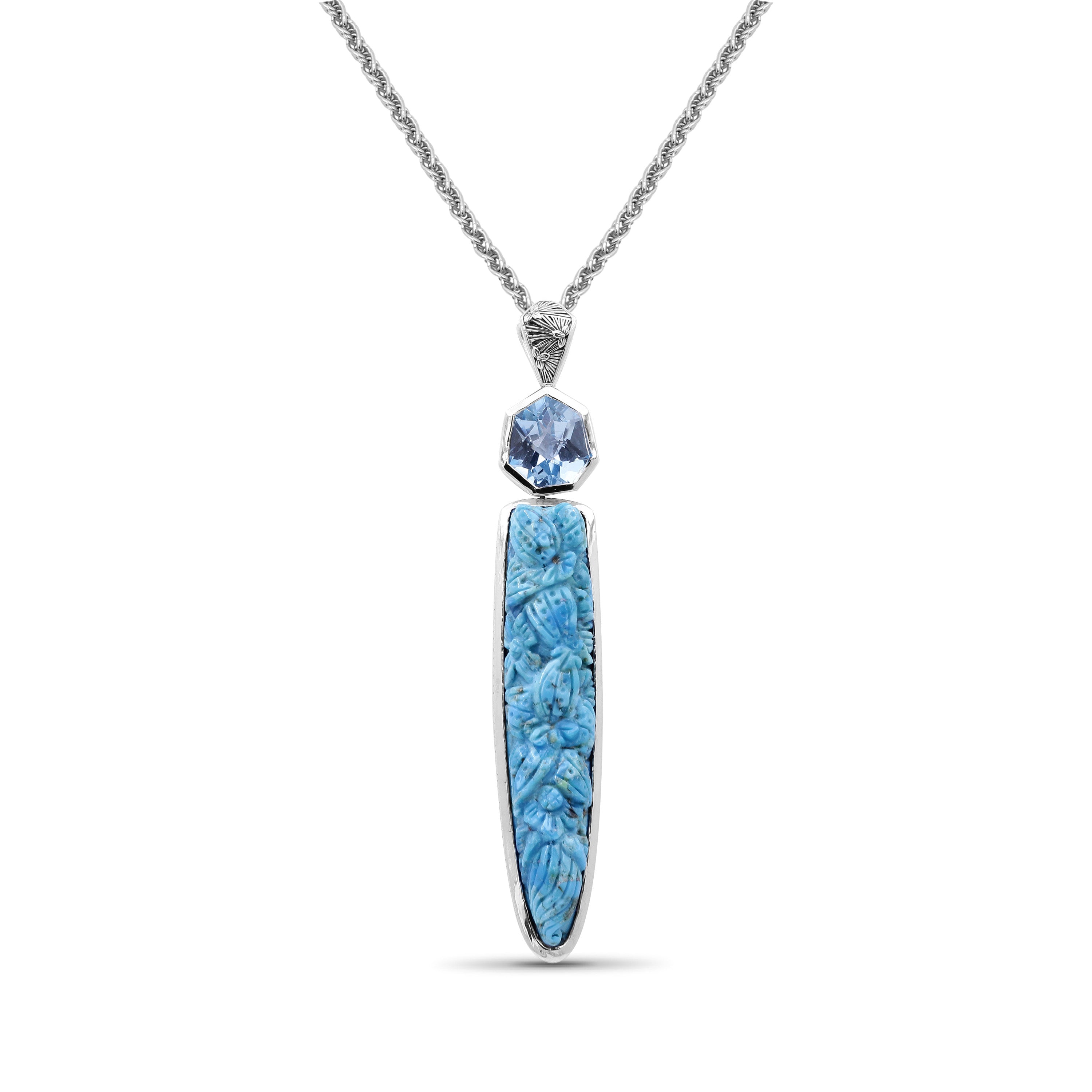 carventurous-hand-carved-turquoise-and-faceted-galactical-blue-topaz-pendant-in-sterling-silver