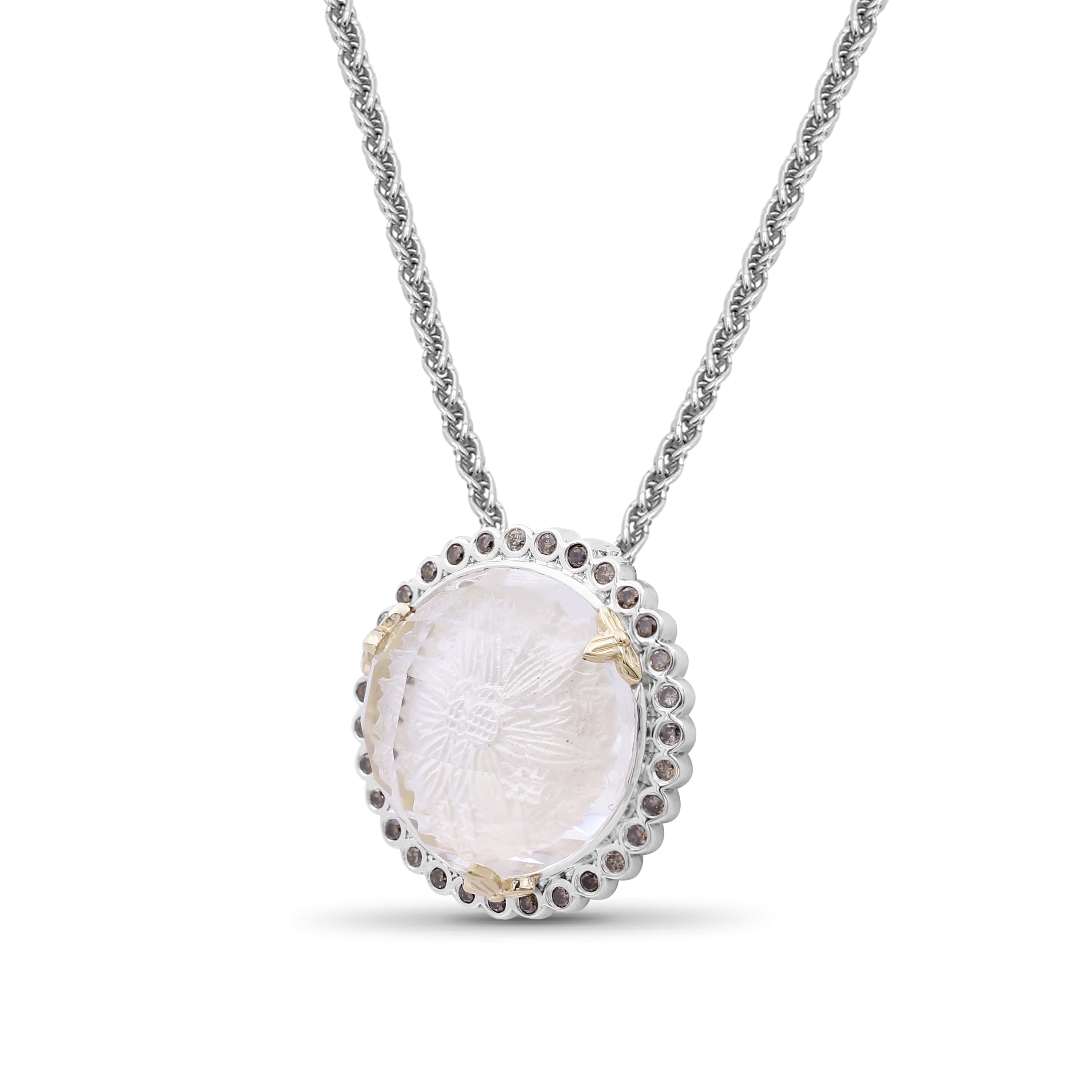 carventurous-internally-carved-natural-quartz-gold-lining-pendant-in-sterling-silver-with-champagne-diamonds-and-18k-gold-flowers