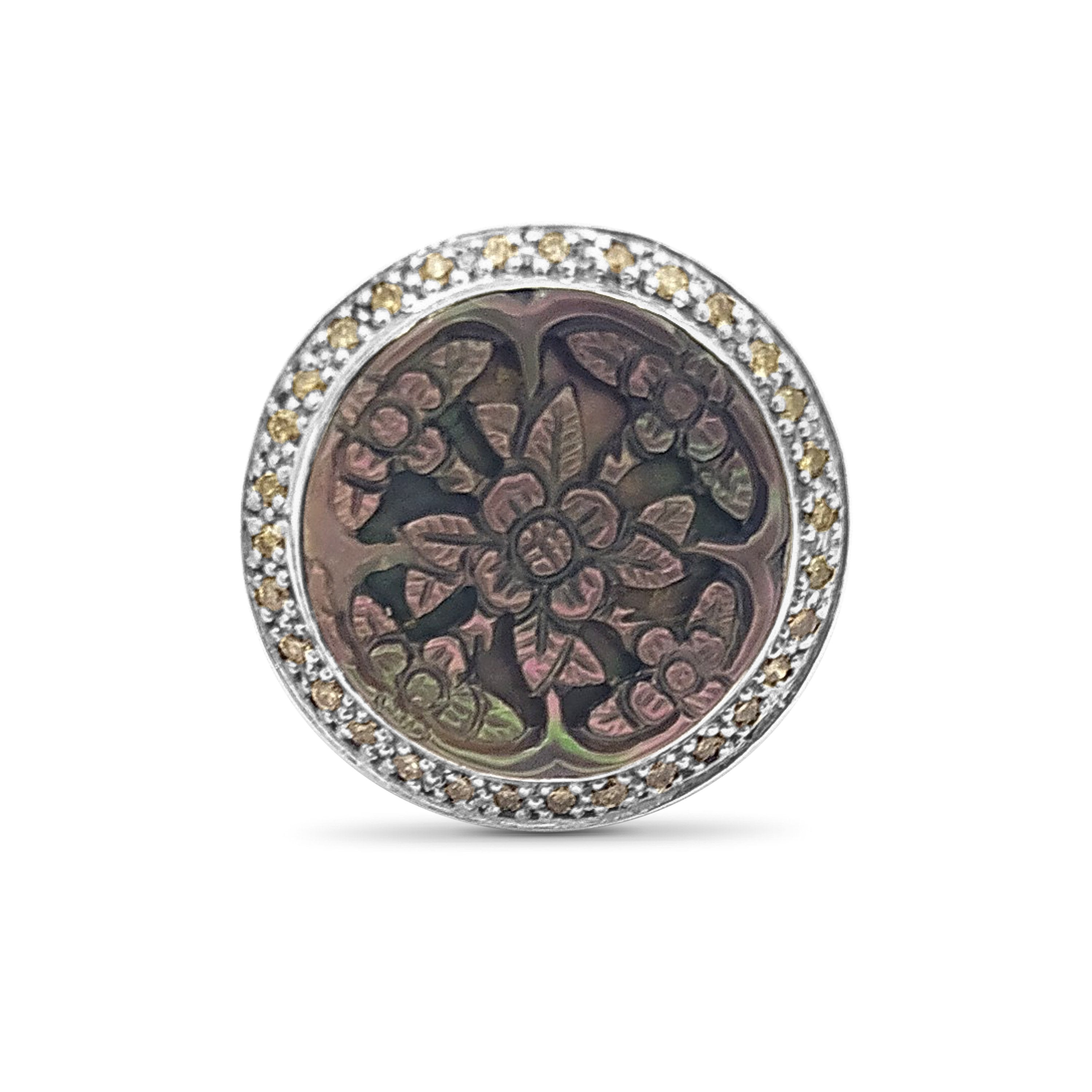 legacy-hand-carved-tahitian-mother-of-pearl-cameo-ring-with-0-30ct-champagne-diamonds-in-sterling-silver