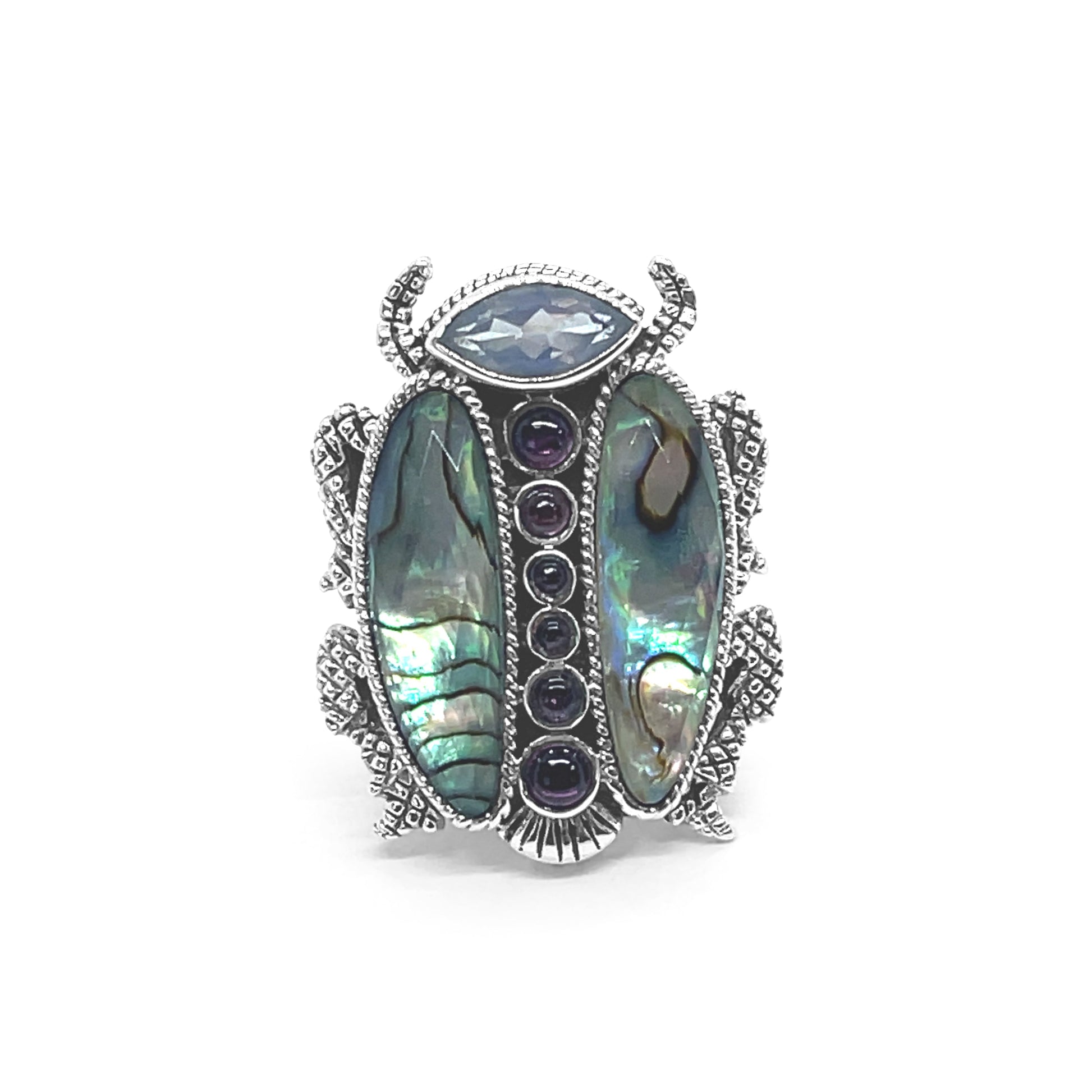 garden-of-stephen-lavender-moon-quartz-rhodolite-garnet-natural-quartz-and-abalone-scarab-ring-in-sterling-silver