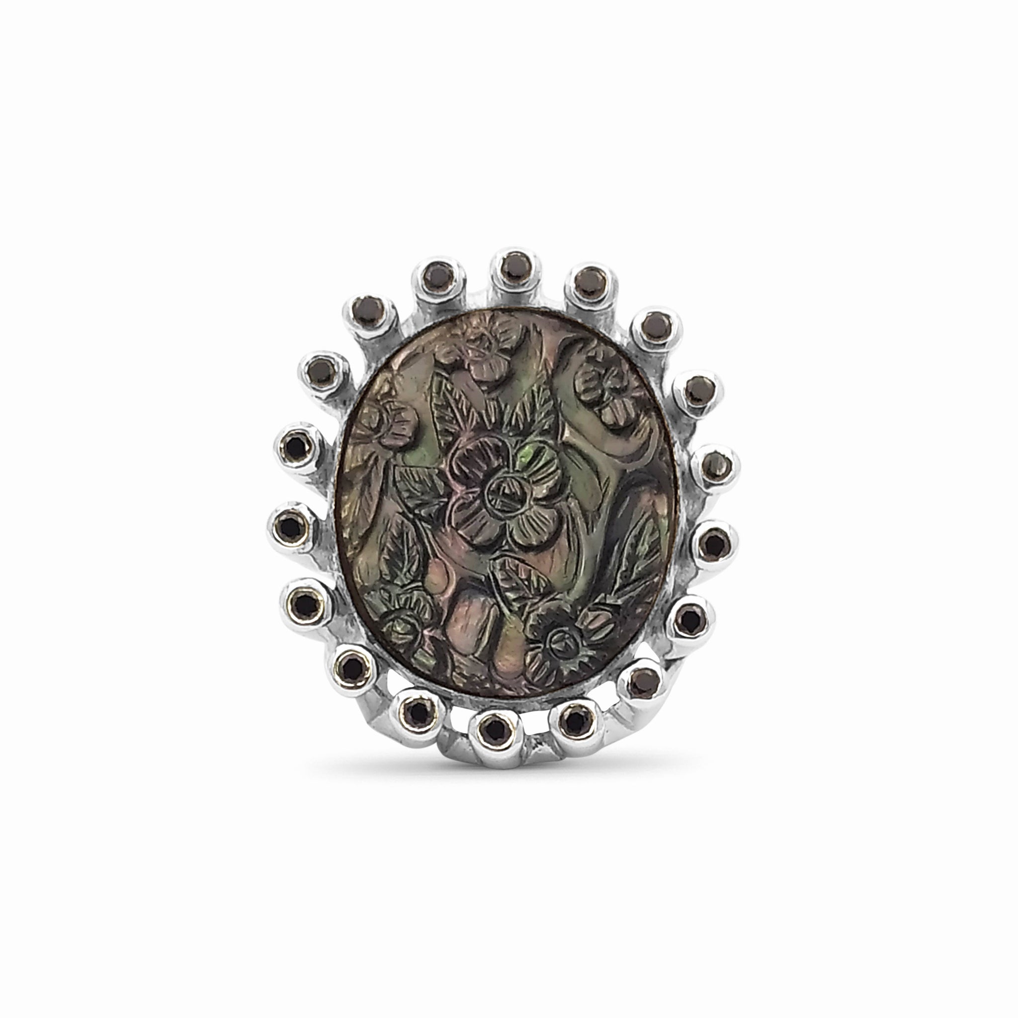 carventurous-hand-carved-tahitian-mother-of-pearl-and-black-spinel-ring-in-sterling-silver-tube-setting