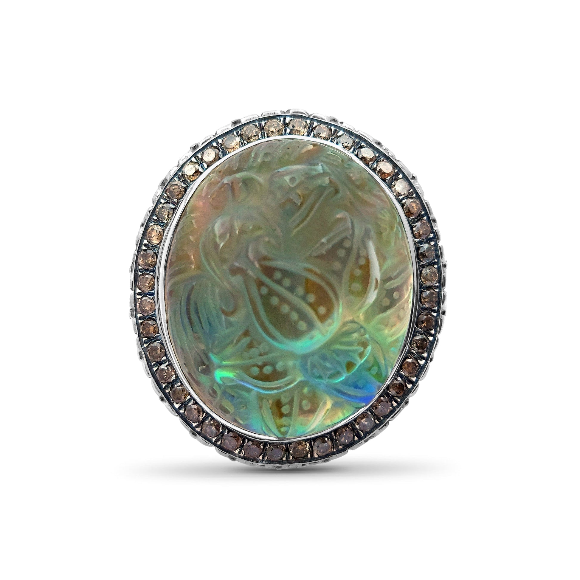 carventurous-hand-carved-natural-quartz-and-abalone-ring-with-0-55ct-champagne-diamonds-in-sterling-silver
