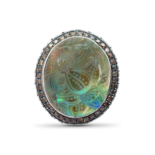 carventurous-hand-carved-natural-quartz-and-abalone-ring-with-0-55ct-champagne-diamonds-in-sterling-silver
