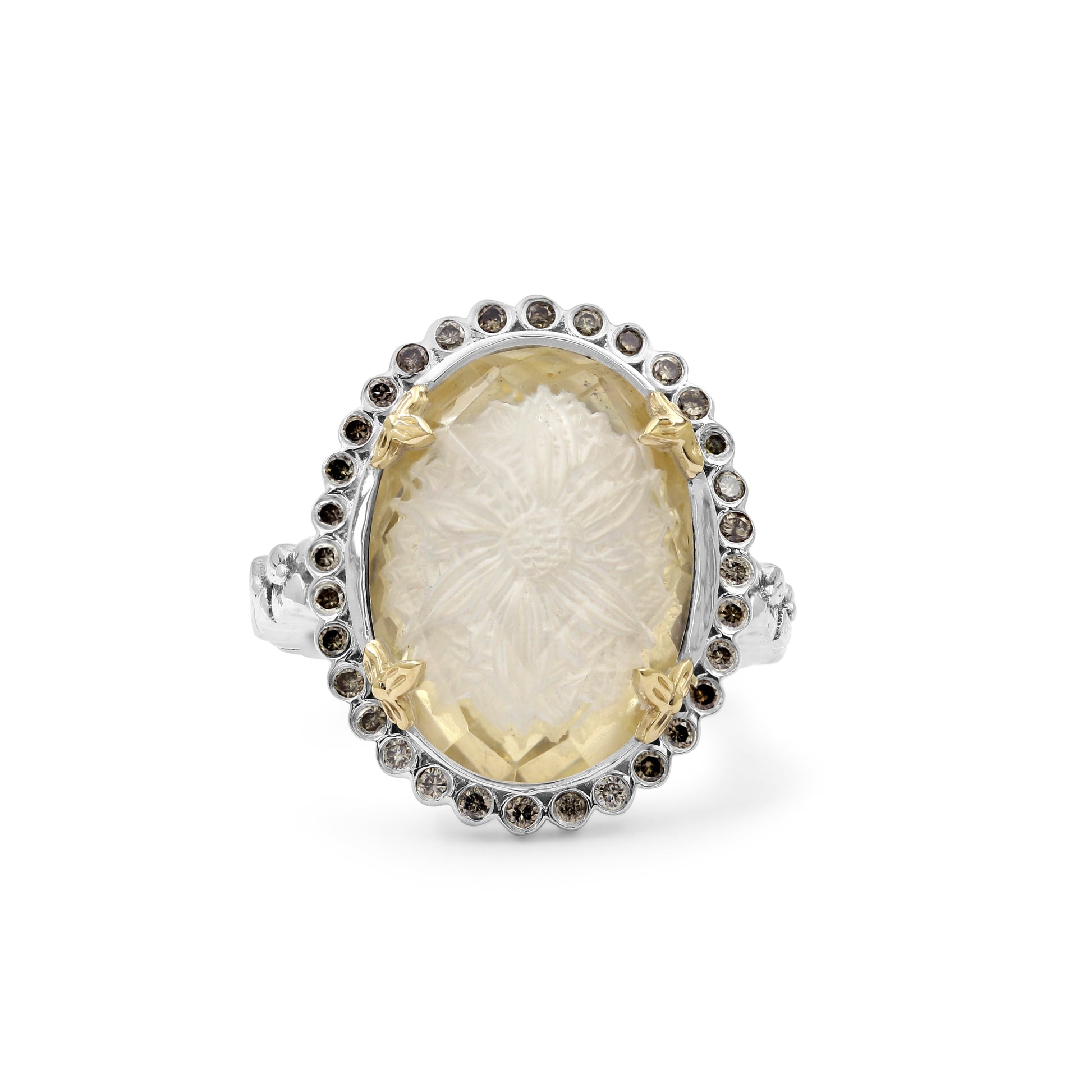carventurous-internally-carved-natural-quartz-gold-lining-with-champagne-diamonds-ring-in-sterling-silver-with-18k-gold-flowers