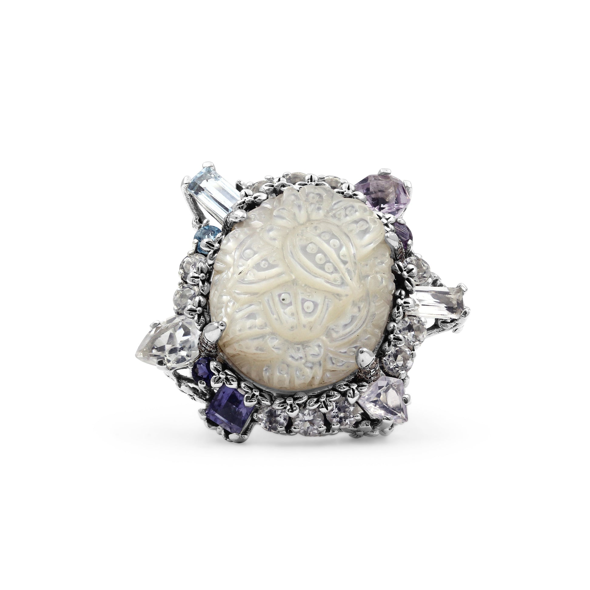 rockrageous-hand-carved-mother-of-pearl-lavender-moon-quartz-amethyst-iolite-blue-and-white-topaz-ring-in-sterling-silver