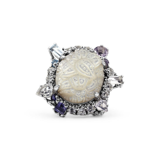 rockrageous-hand-carved-mother-of-pearl-lavender-moon-quartz-amethyst-iolite-blue-and-white-topaz-ring-in-sterling-silver