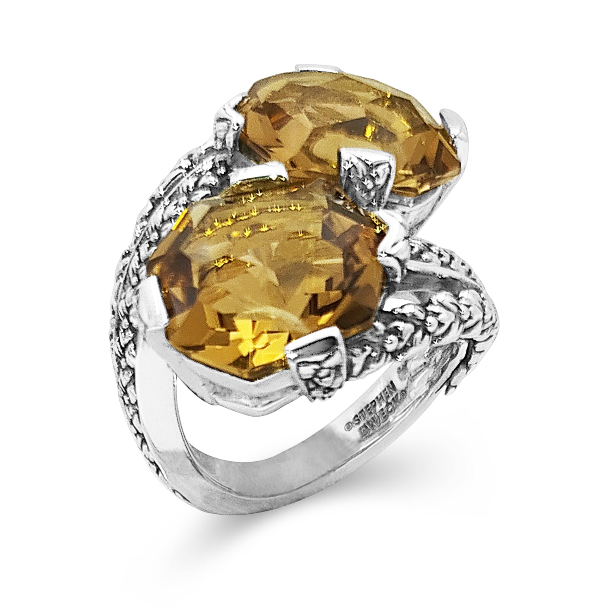 galactical-champagne-quartz-double-stone-ring-with-engraved-sterling-silver