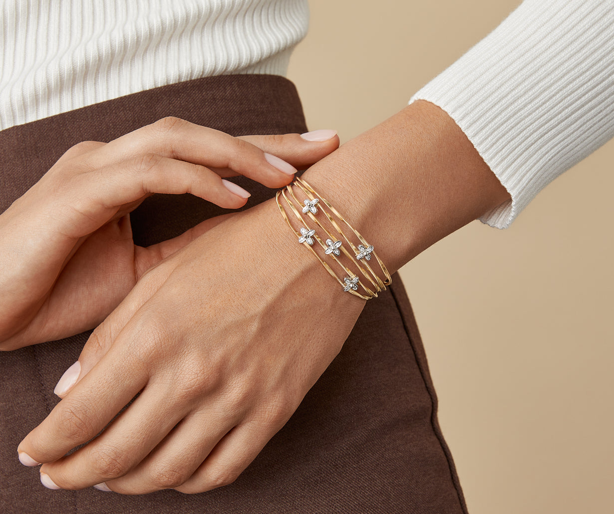 Floral diamond pavé multi-strand bangle